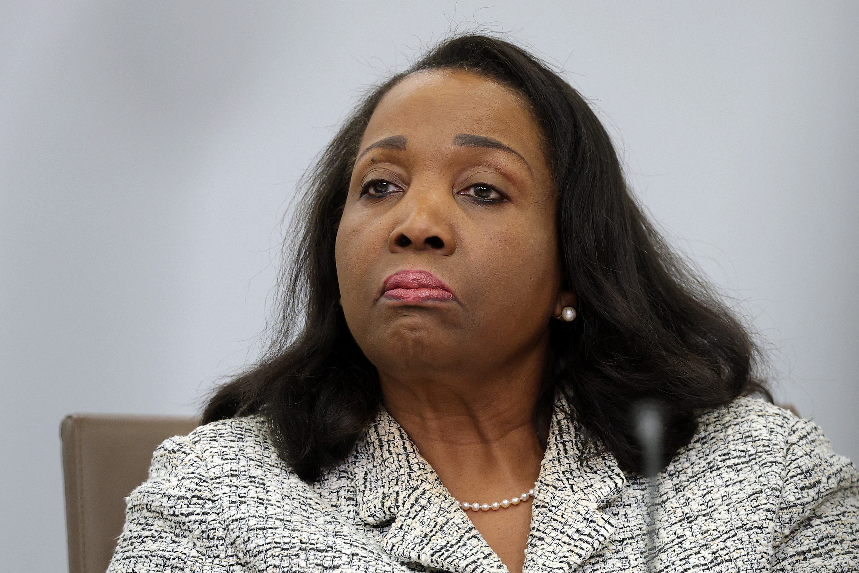 (FILES) Federal Reserve Board Governor Lisa Cook participates in a board meeting at the Federal Reserve on March 19, 2026 in Washington, DC.
