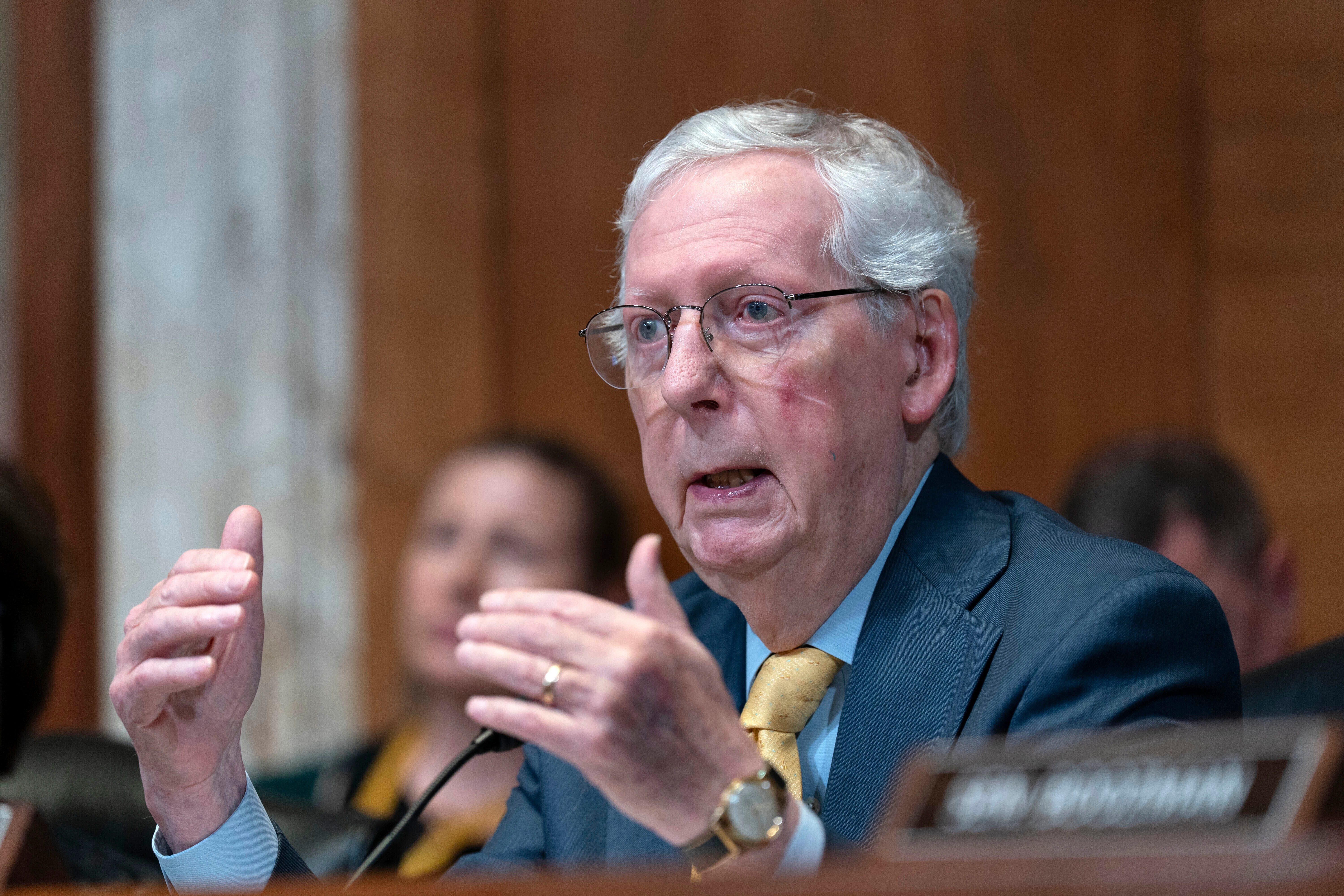 ARCHIVO - El senador Mitch McConnell, republicano por Kentucky, habla durante una audiencia de un subcomité de la Comisión de Asignaciones del Senado en el Capitolio, en Washington, el 20 de mayo de 2025. (Foto AP/Jose Luis Magana, archivo)