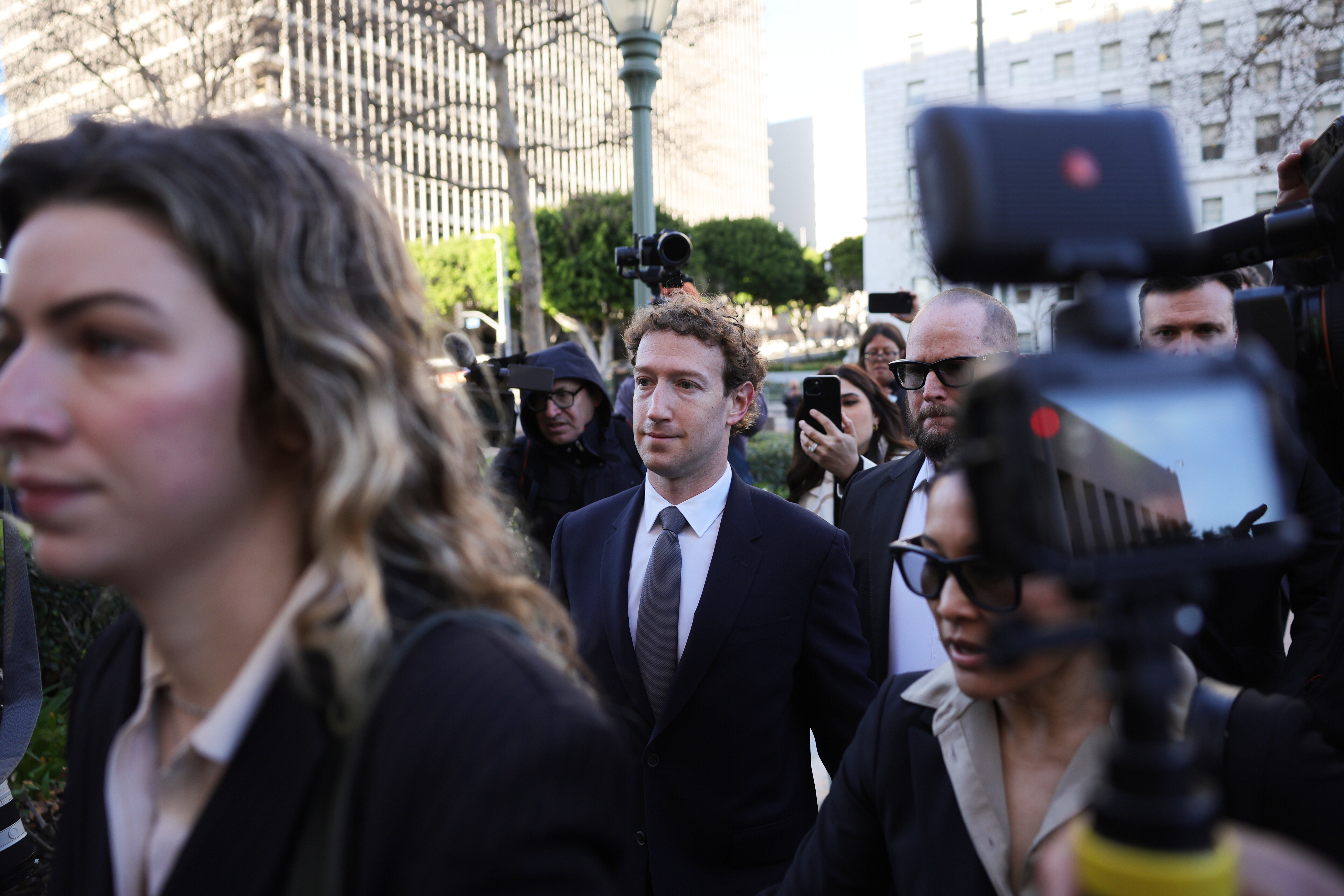 FILE - Meta CEO Mark Zuckerberg arrives for a landmark trial over whether social media platforms deliberately addict and harm children, Feb. 18, 2026, in Los Angeles. (AP Photo/Ryan Sun, File)