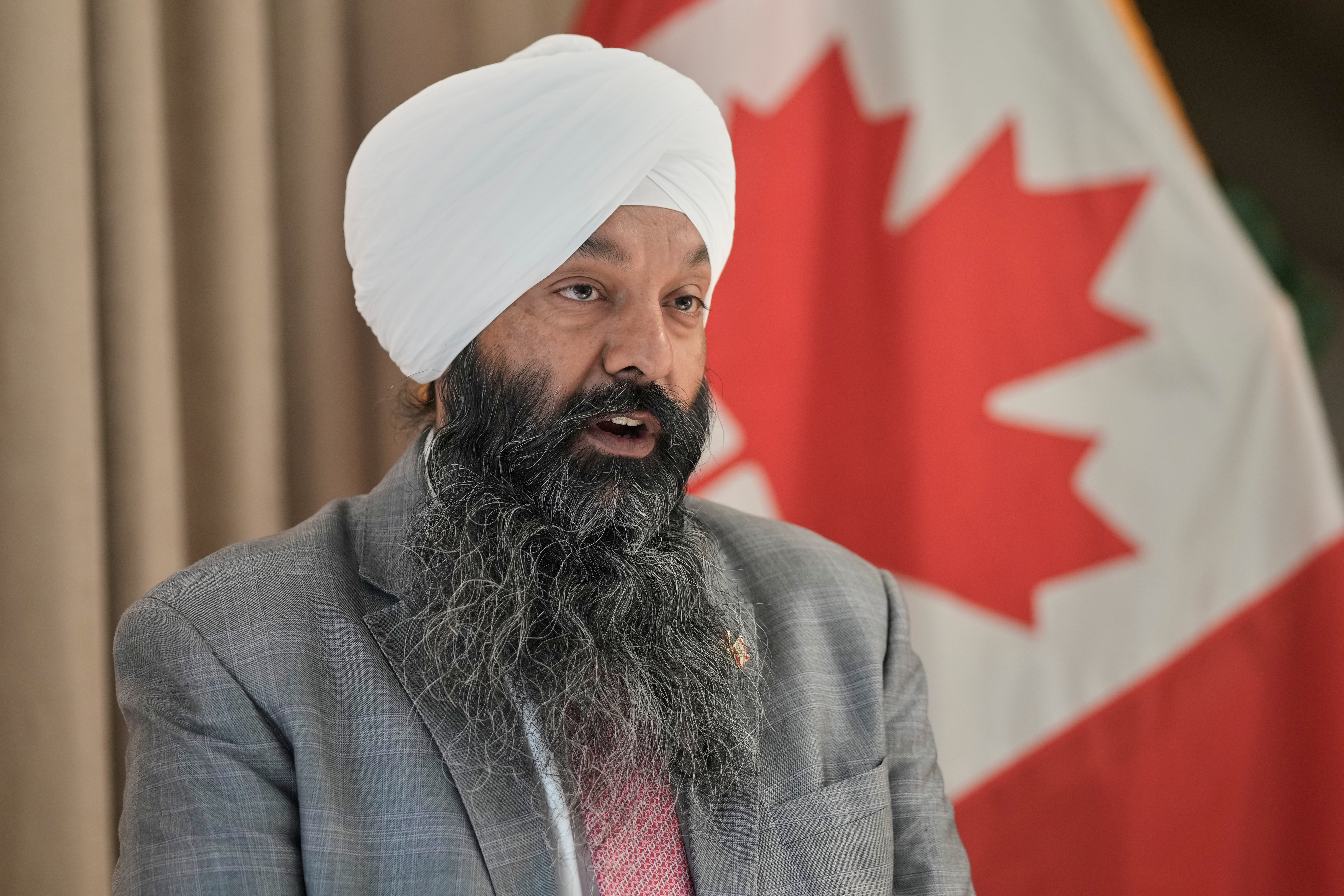 Canada's Secretary of State for International Development Randeep Sarai speaks during an interview with The Associated Press in Beirut, Lebanon, Tuesday, Aug. 18, 2026. (AP Photo/Bilal Hussein)