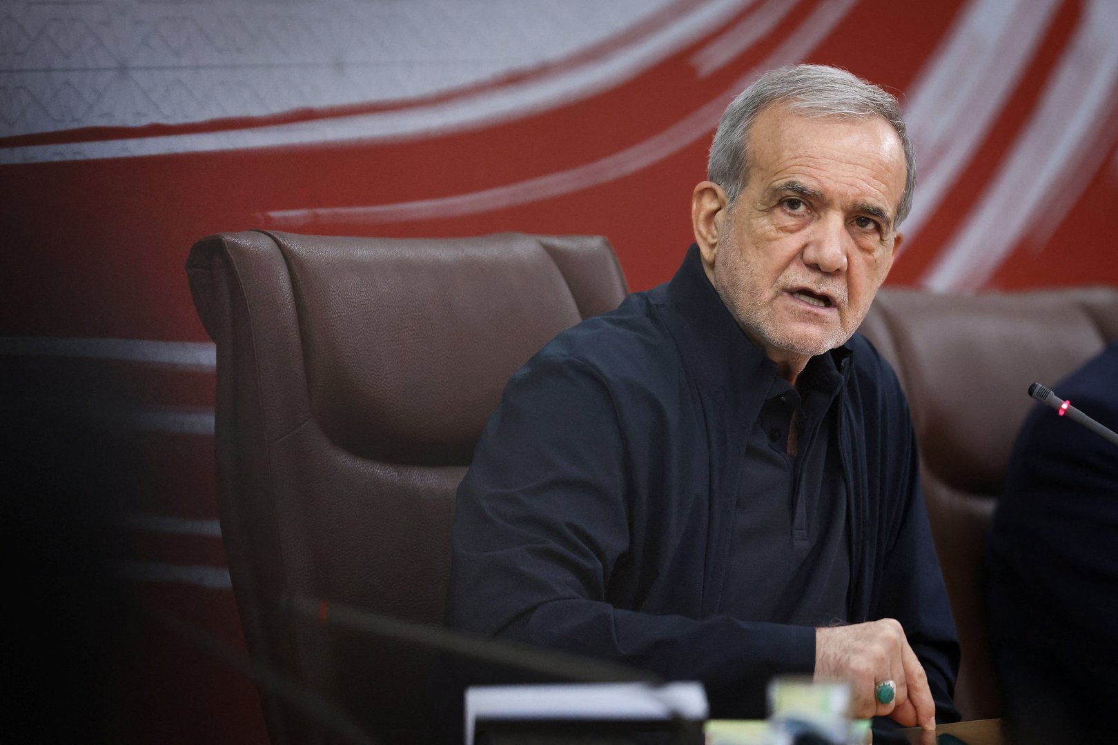Iranian President Masoud Pezeshkian attends a press conference in Tehran, Iran, August 8, 2026. [Iran's Presidential website/WANA (West Asia News Agency)/Handout via REUTERS]