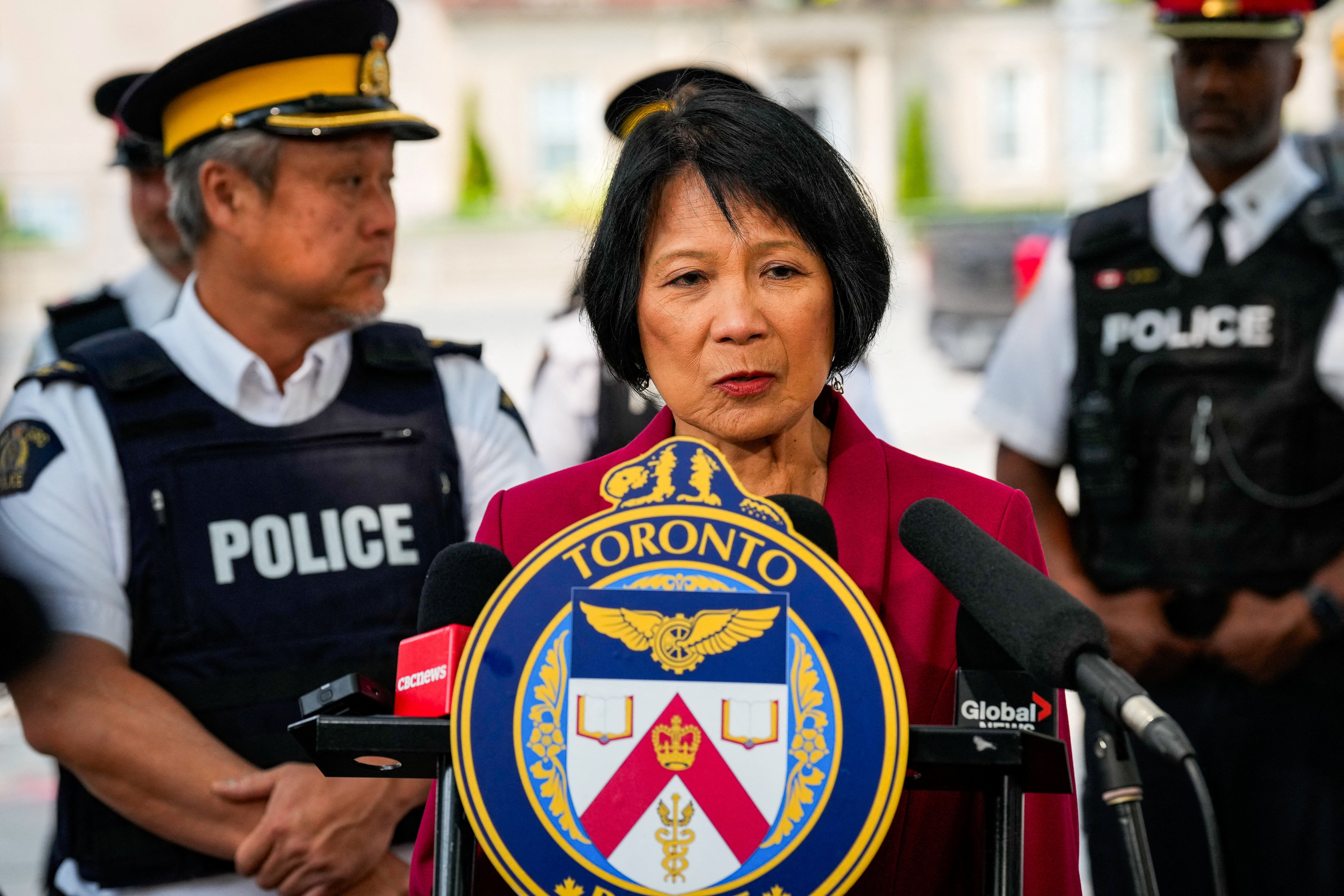 Toronto Mayor Olivia Chow speaks during a press conference at the scene of a shooting at the US Consulate in Toronto, Ontario, Canada, July 27, 2026. REUTERS/Arlyn McAdorey