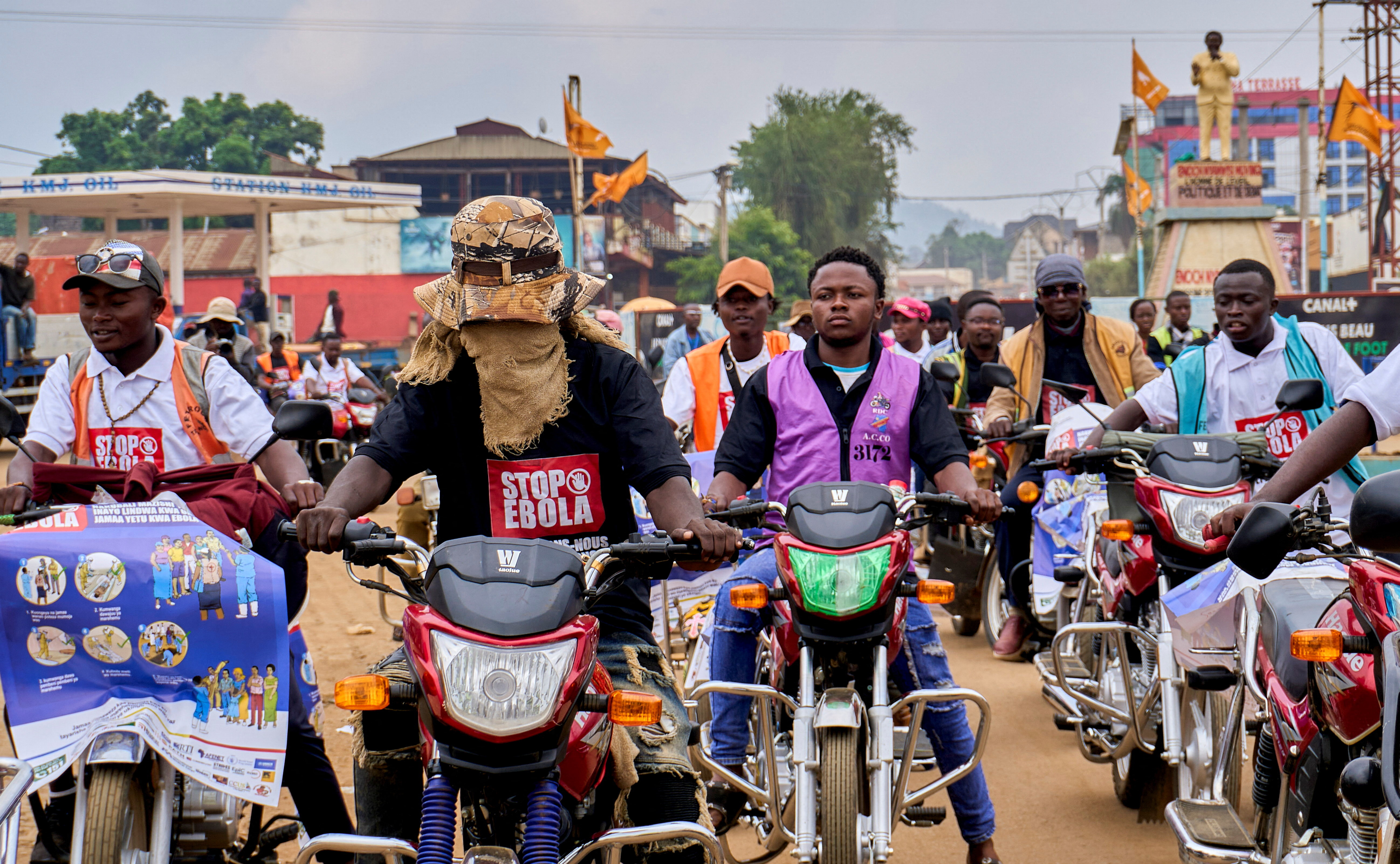 Motorcycle taxi operators participate in the launch of an Ebola awareness caravan to encourage residents to follow preventive measures as authorities seek to prevent a resurgence of the virus in Beni, North Kivu Province, Democratic Republic of the Congo, August 5, 2026. REUTERS/Gradel Muyisa Mumbere