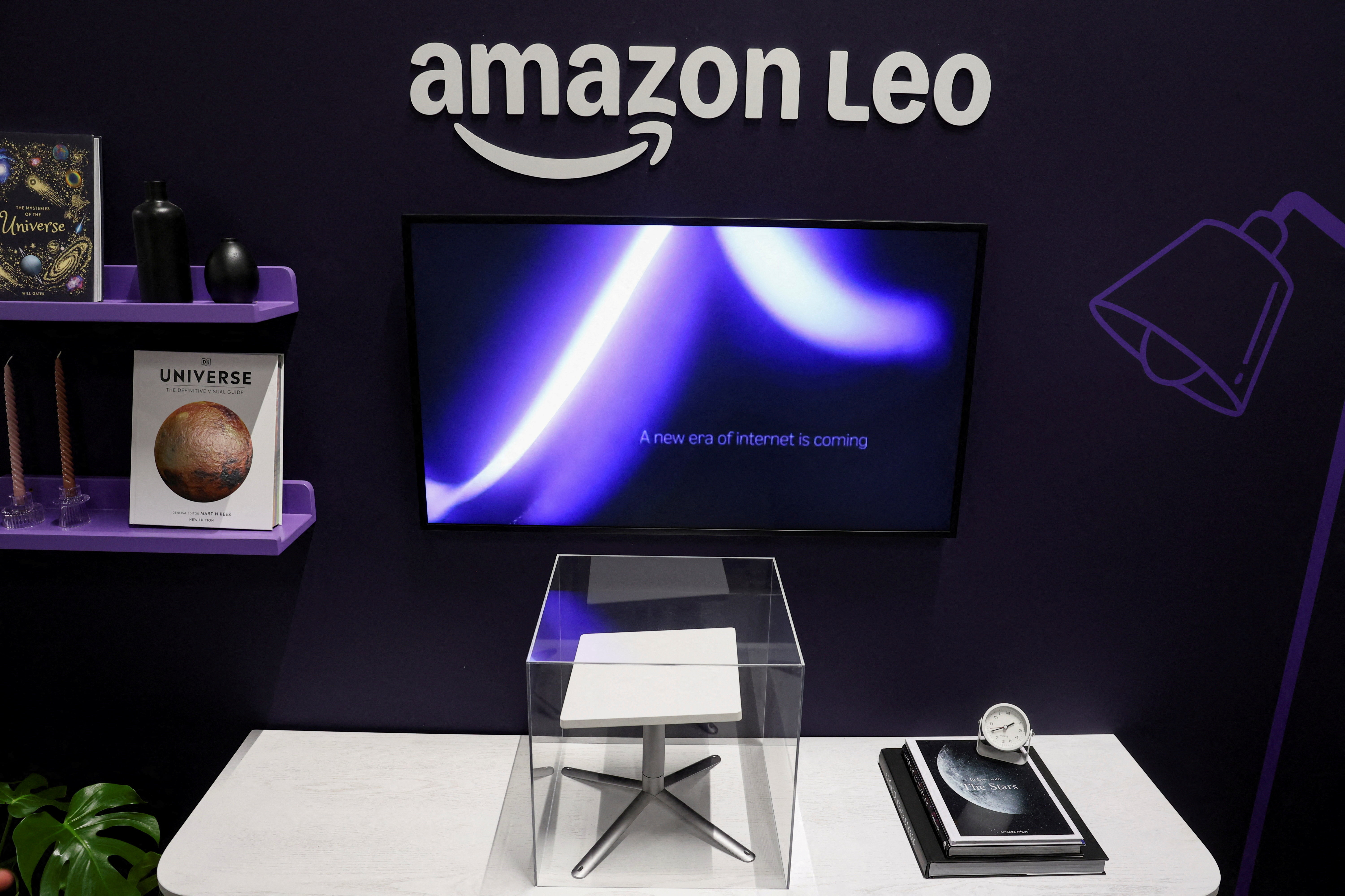 FILE PHOTO: Amazon Leo is displayed during the Delivering the Future EMEA 2026 event at Amazon's LCY3 fulfilment centre in Dartford, Britain, June 4, 2026. REUTERS/Toby Shepheard//File Photo