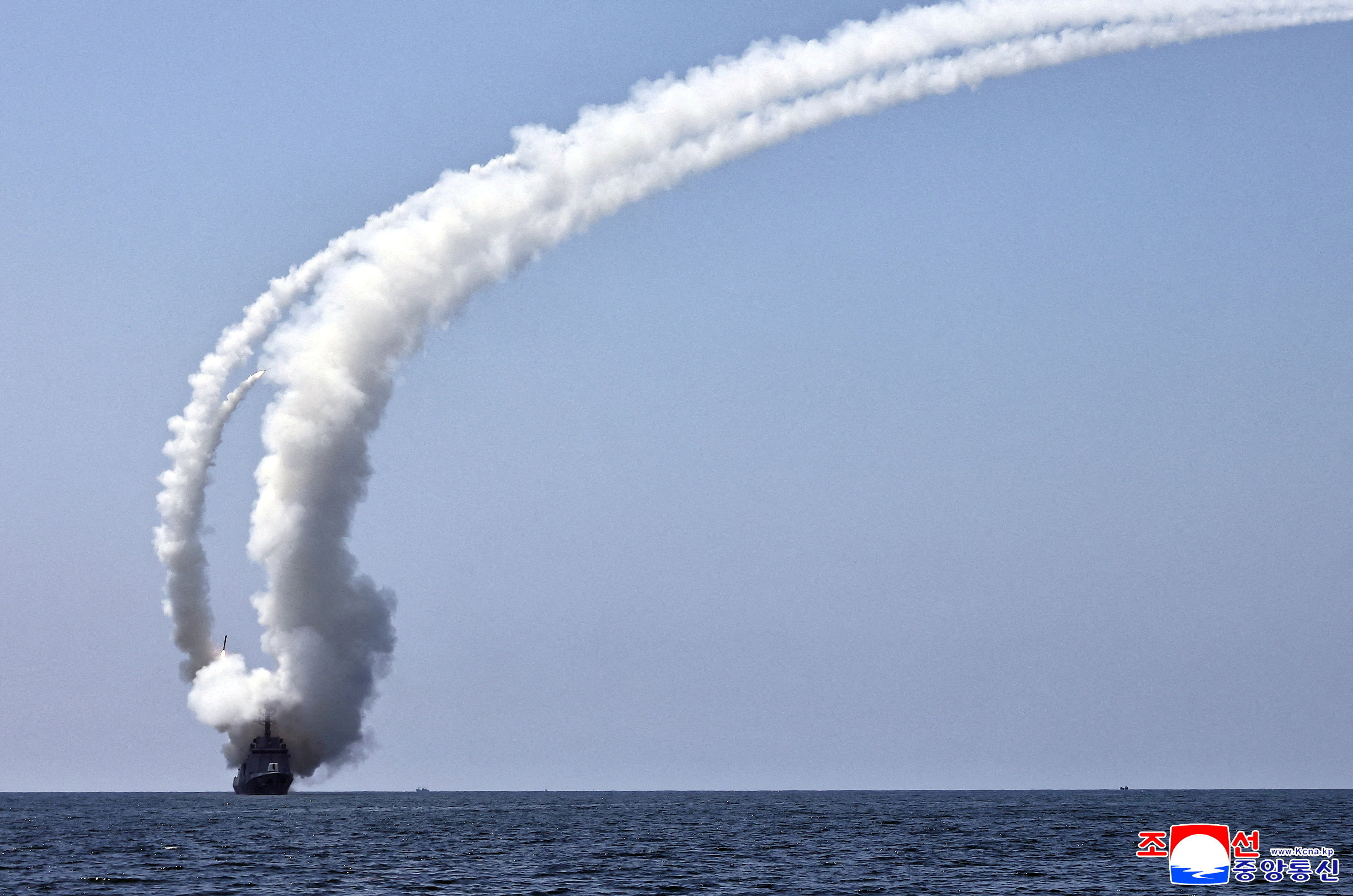 FILE PHOTO: The newly built naval destroyer Kang Kon conducts tests during an assessment of its combat systems, including the test firing of a strategic cruise missile, at an unknown location in North Korea, July 3, 2026, in this picture released July 5, 2026 by North Korea's official Korean Central News Agency. KCNA via REUTERS ATTENTION EDITORS - THIS IMAGE WAS PROVIDED BY A THIRD PARTY. REUTERS IS UNABLE TO INDEPENDENTLY VERIFY THIS IMAGE. NO THIRD PARTY SALES. SOUTH KOREA OUT. NO COMMERCIAL OR EDITORIAL SALES IN SOUTH KOREA./File Photo