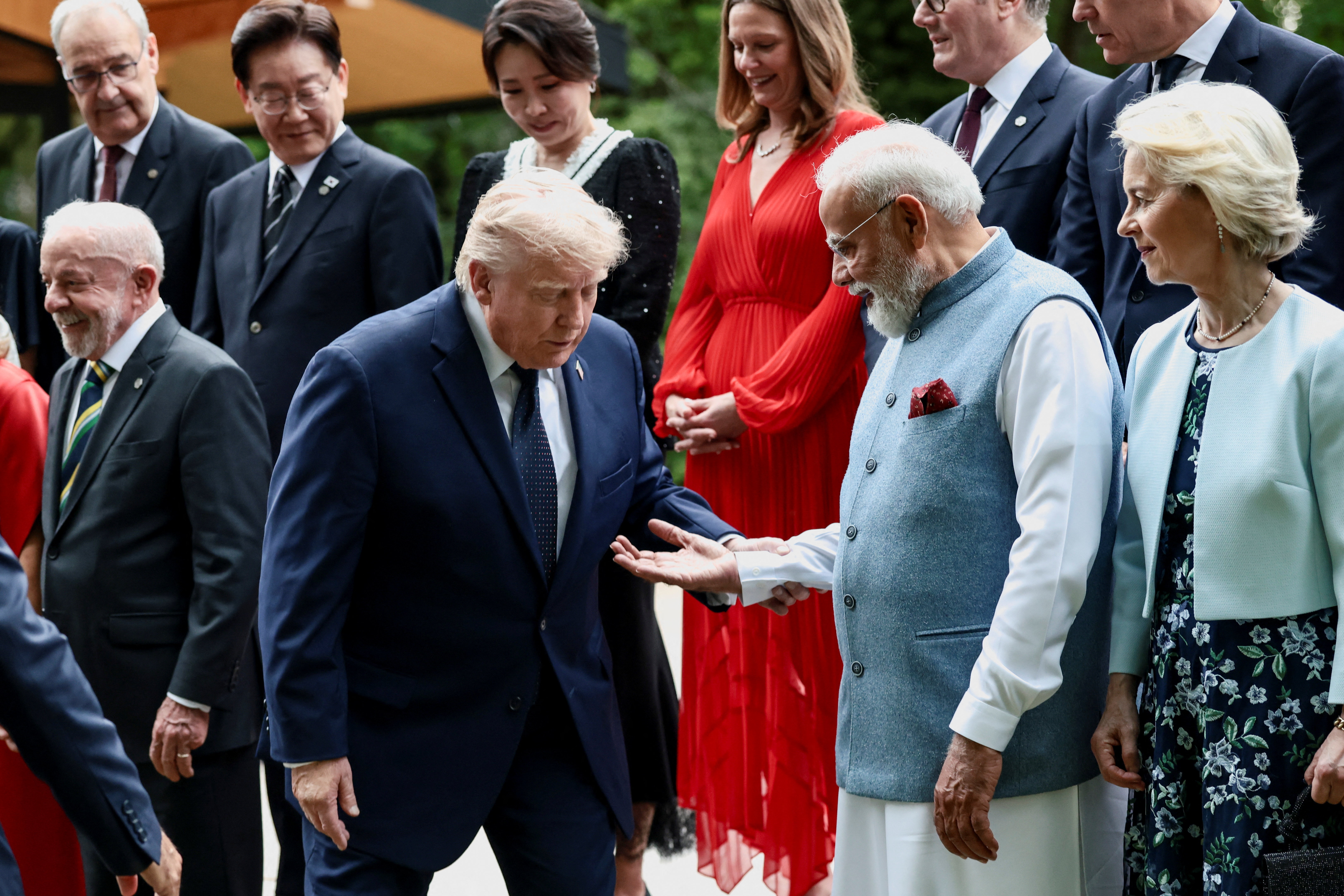 India’s Prime Minister Narendra Modi offers a hand to US President Donald Trump during a photo session at the G7 summit, in Evian-les-Bains, France, June 16, 2026