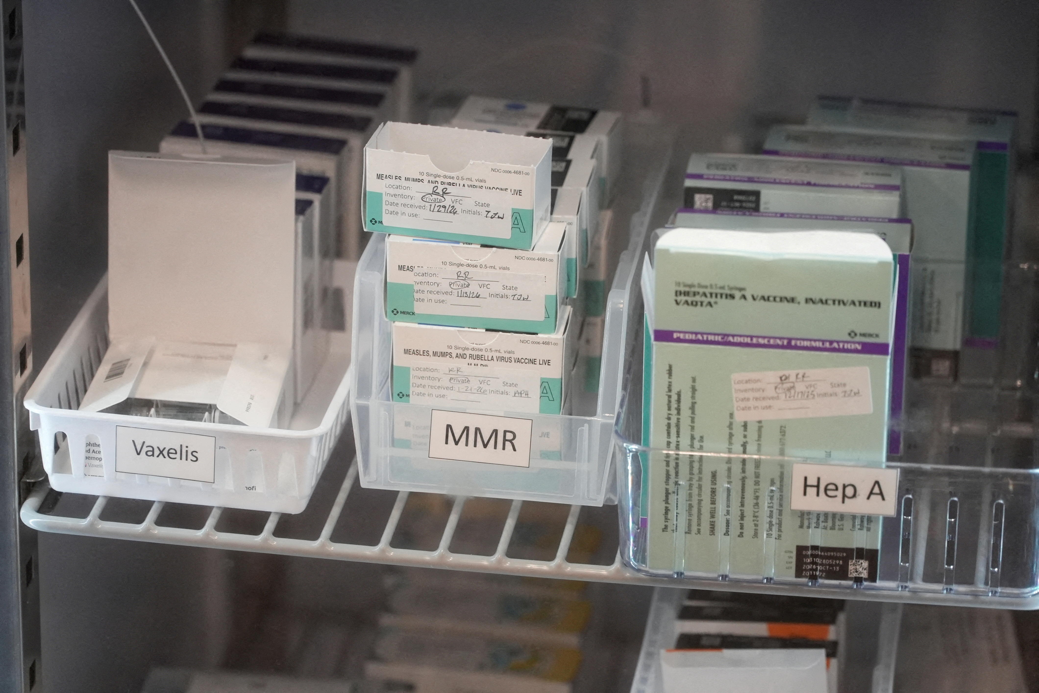 MMR vaccines sit inside a medical refrigerator in Spartanburg, South Carolina, U.S., February 6, 2026. REUTERS/Jayla Whitfield-Anderson/File Photo
