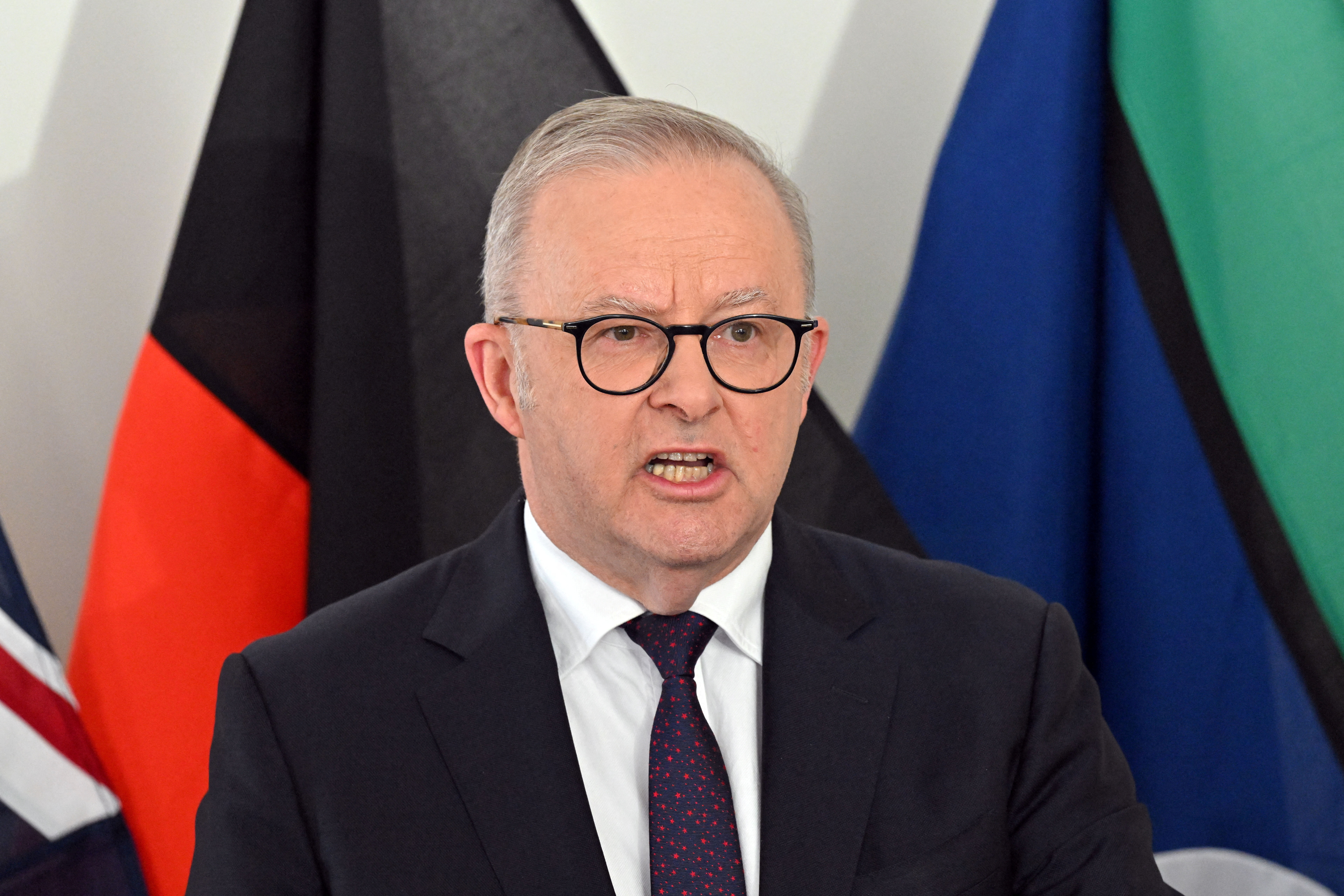 Australia's Prime Minister Anthony Albanese speaks at a press conference during the United Nations General Assembly, revealing an AI agent developed by OpenAI infiltrated an Australian government website in June, in New York, US, September 23, 2026 [Mick Tsika/Reuters]