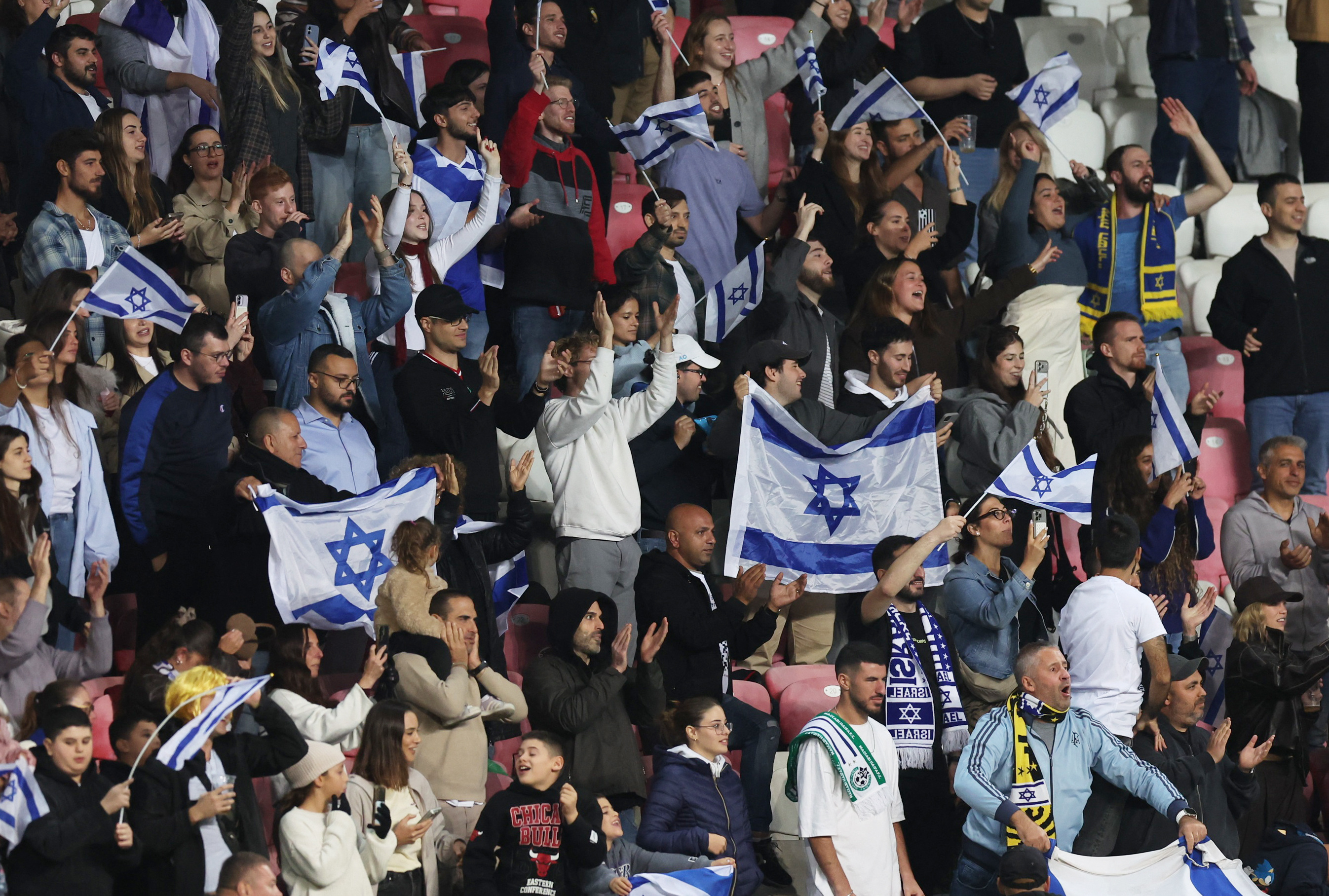 Soccer Football - Nations League - Group B3 - Israel v Republic of Ireland - Nagyerdei Stadion, Debrecen, Hungary - September 27, 2026 Israel fans with flags after the match REUTERS/Bernadett Szabo