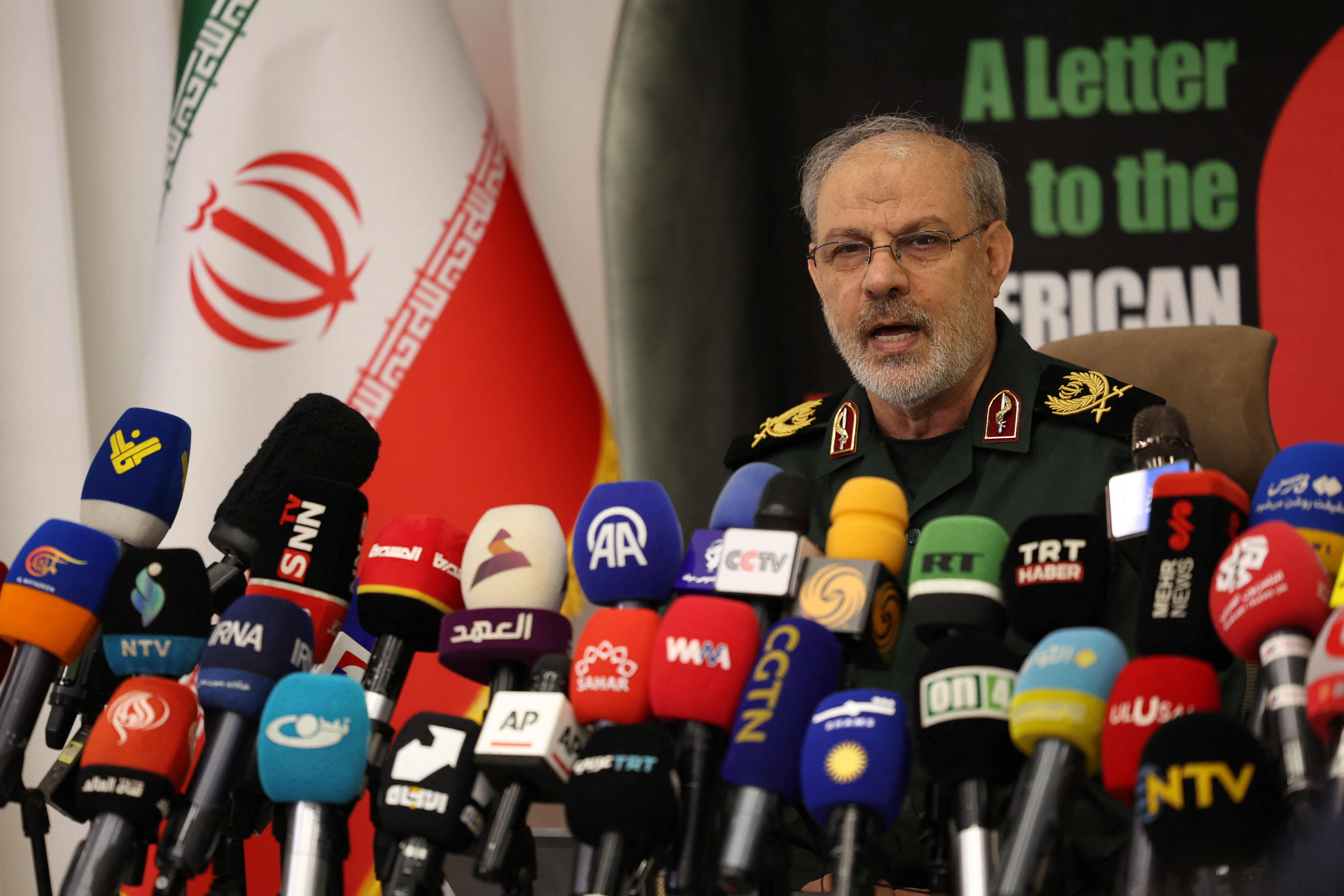 IRGC spokesperson Hossein Mohebbi speaks during a press conference in Tehran, Iran, September 29, 2026 [Majid Asgaripour/West Asia News Agency via Reuters]