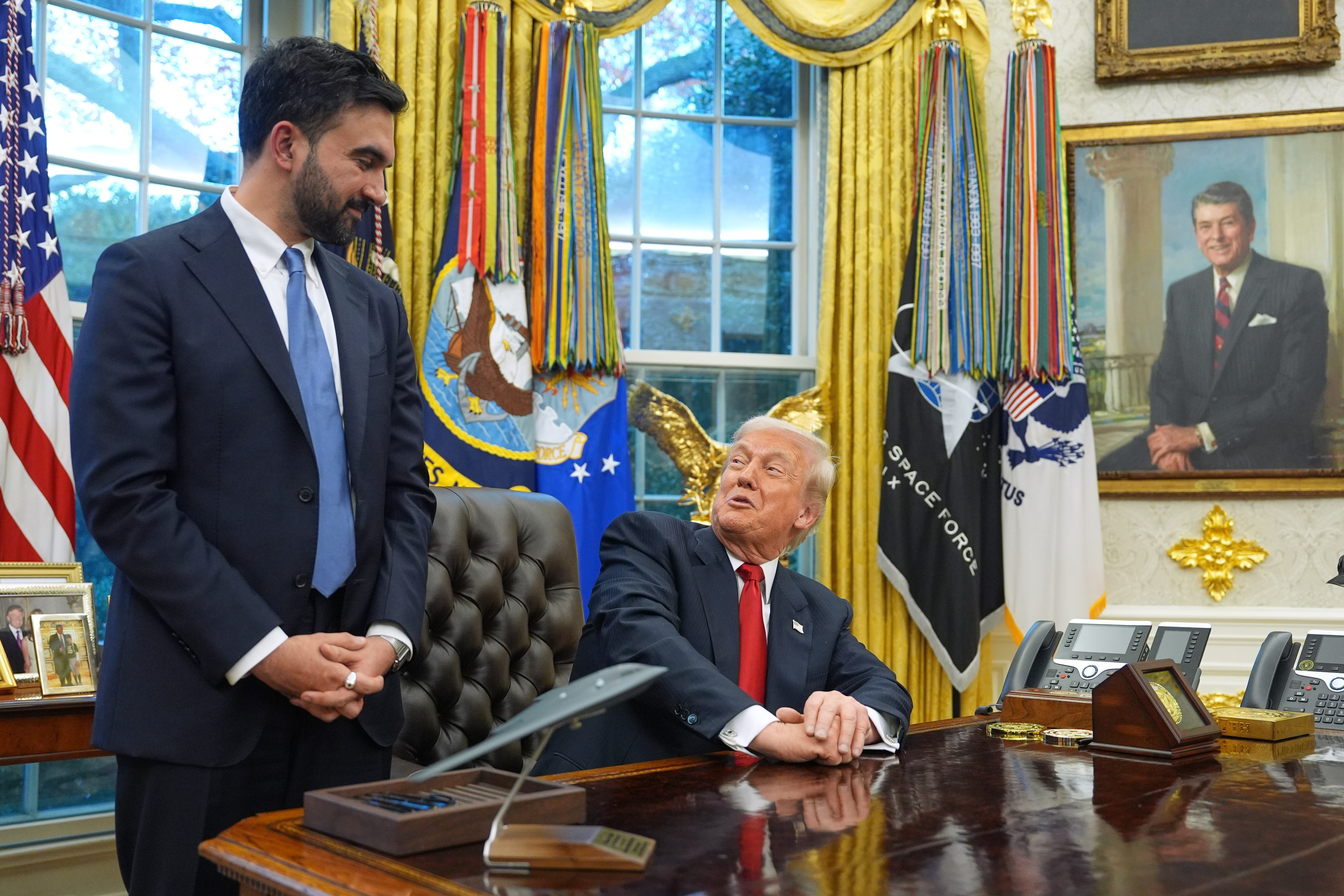 President Donald Trump and New York City Mayor-elect Zohran Mamdani after their meeting in the Oval Office of the White House, in Washington, Friday, Nov. 21, 2025. (AP Photo/Evan Vucci)