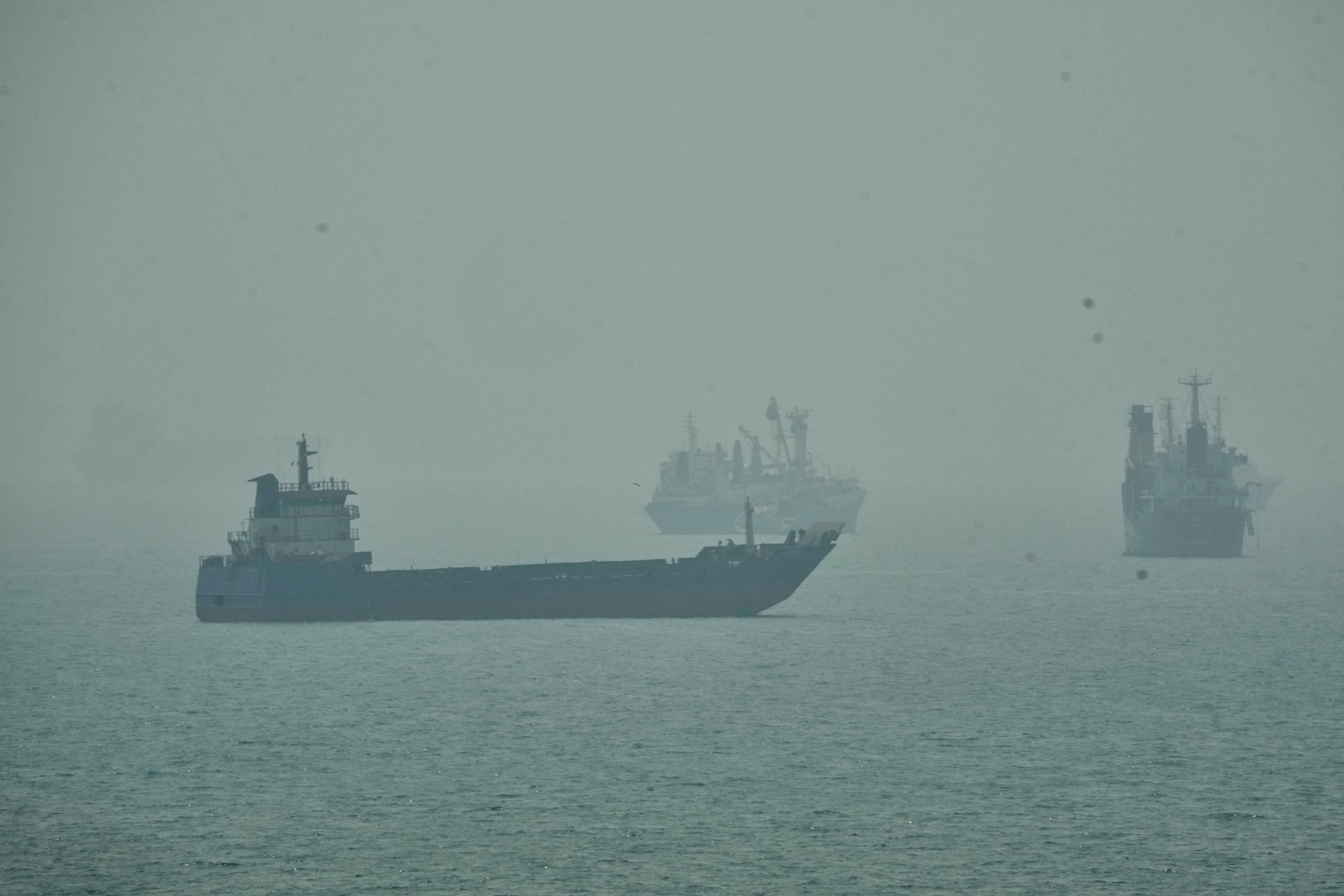 Commercial vessels anchored in the Strait of Hormuz