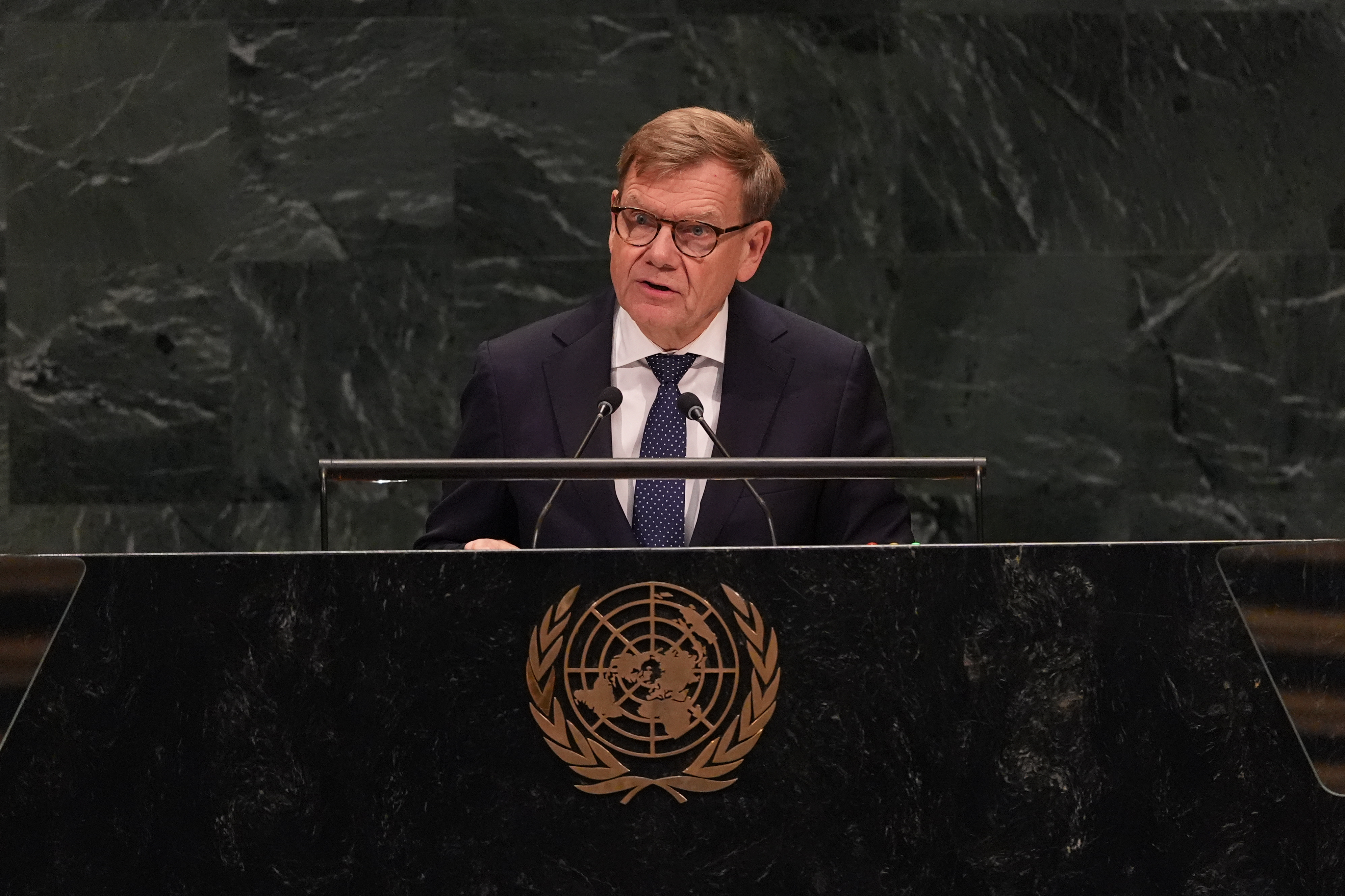 Minister of Foreign Affairs Johann David Wadephul of Germany speaks during the 81st session of the United Nations General Assembly at United Nations headquarters, Saturday, September 26, 2026 [Heather Khalifa/AP)