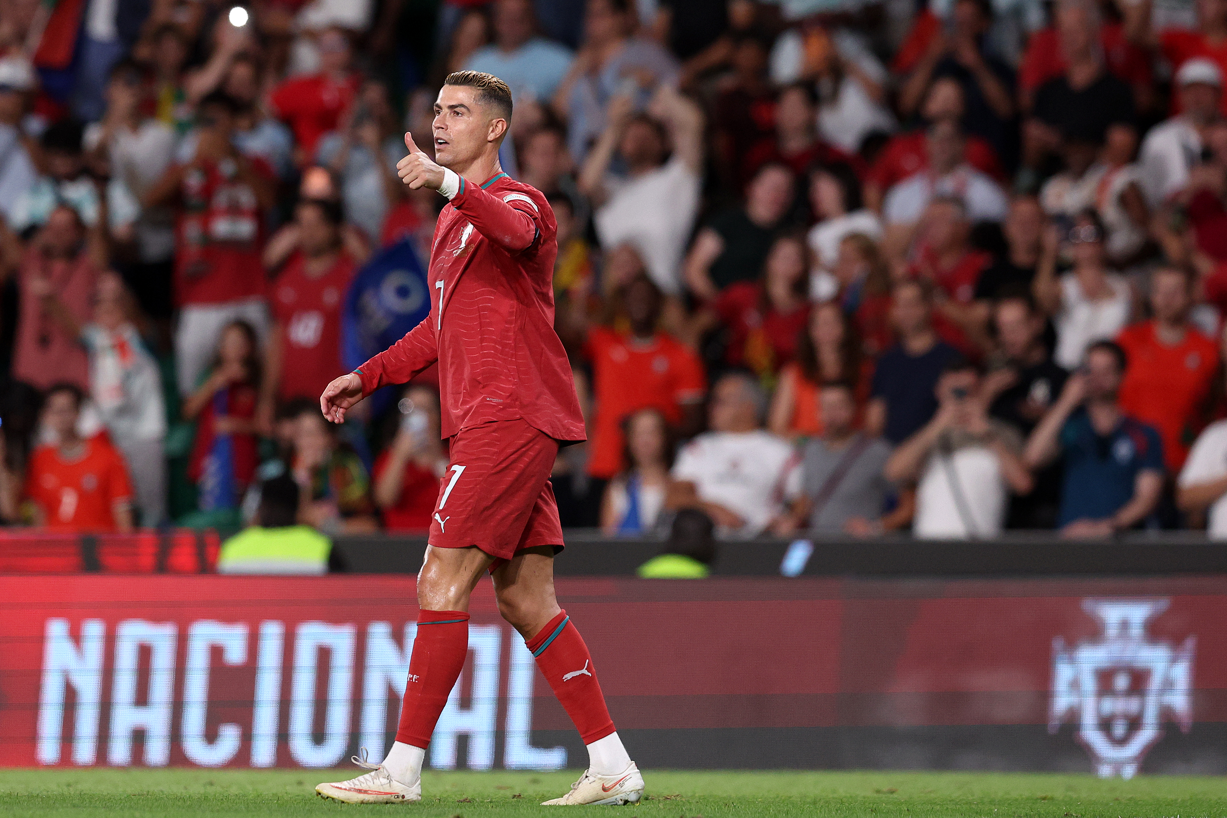 LISBON, PORTUGAL - SEPTEMBER 24: Cristiano Ronaldo of Portugal celebrates scoring a goal which is later disallowed during the UEFA Nations League 2026/27 group phase match between Portugal and Wales at Estadio Jose Alvalade on September 24, 2026 in Lisbon, Portugal. (Photo by Carlos Rodrigues/Getty Images)