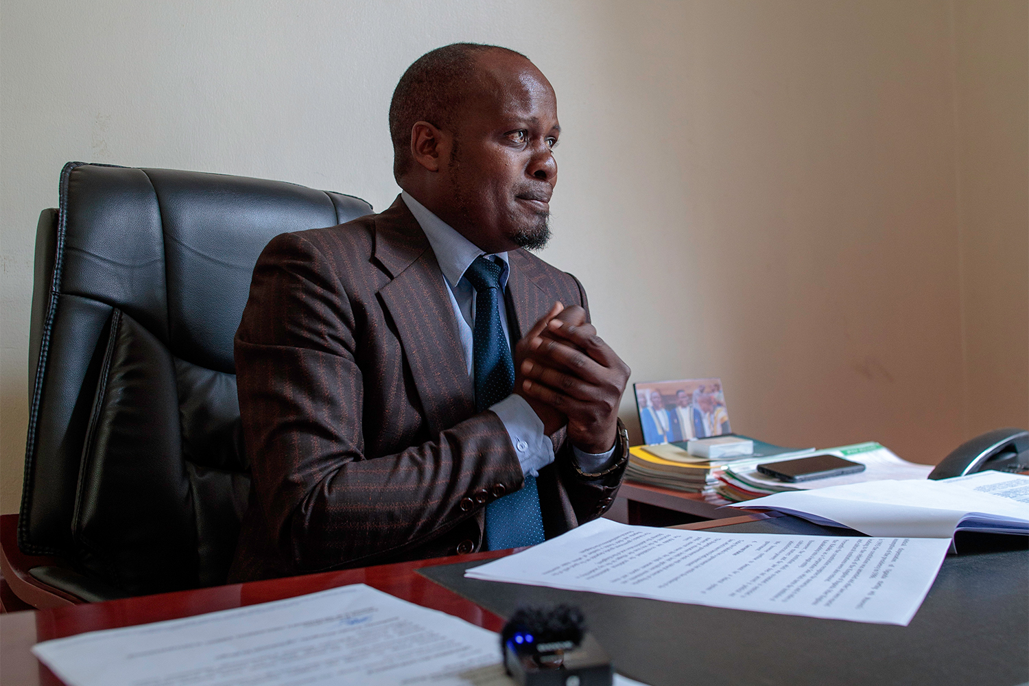 Owek Israel Kazibwe, minister of information for the Kingdom of Buganda, speaks to Al Jazeera during an interview at the kingdom’s administrative headquarters in Kampala [Laith Mushtaq/Al Jazeera]