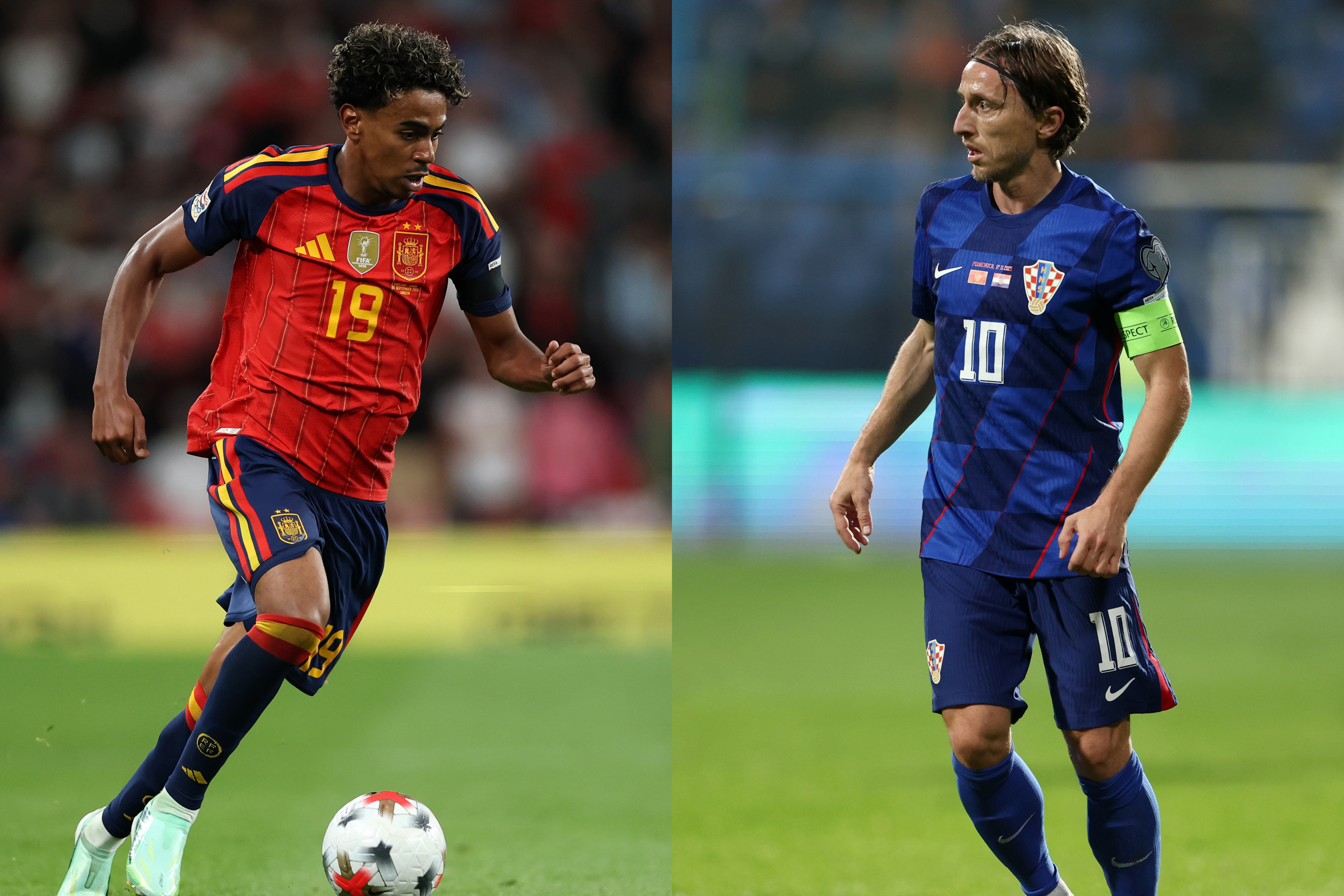 Lamine Yamal (left) and Luka Modric (right) will face off on Tuesday as Spain host Croatia [Getty Images