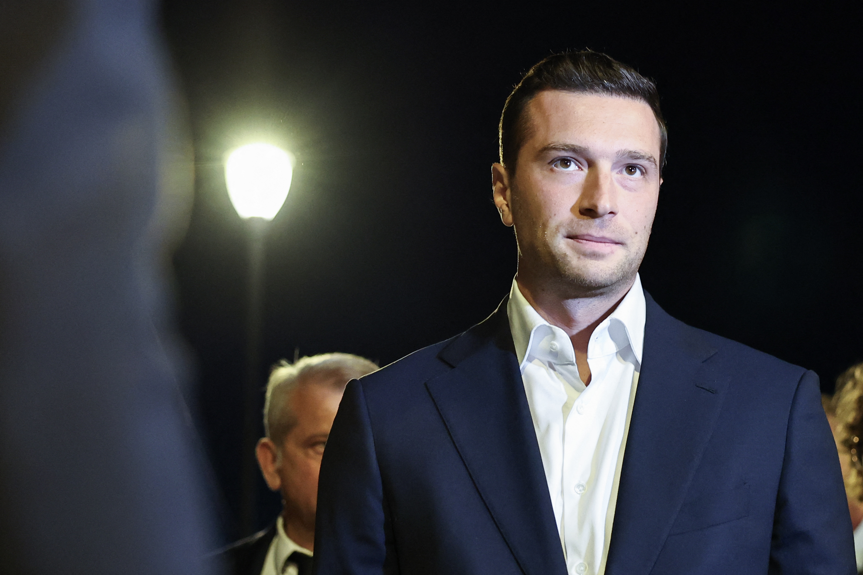 President of French far-right party Rassemblement National (RN) Jordan Bardella arrives for an election night event for the French Senate, in La Seyne-sur-Mer, southern France, on 27 September 2026.