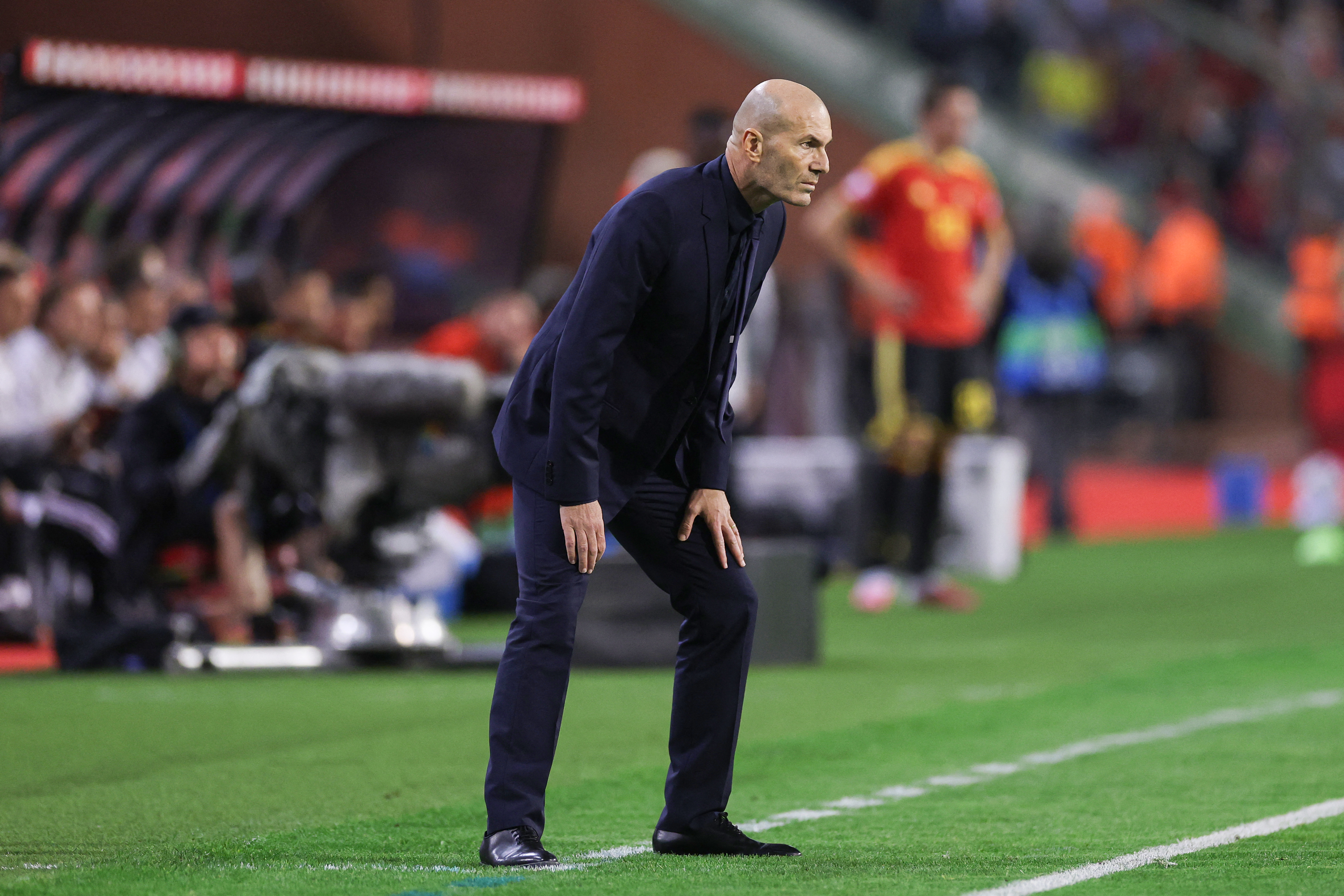 France's head coach Zinedine Zidane looks on during the UEFA Nations League Group A1 football match between Belgium and France at King Baudouin Stadium in Brussels on September 28, 2026.