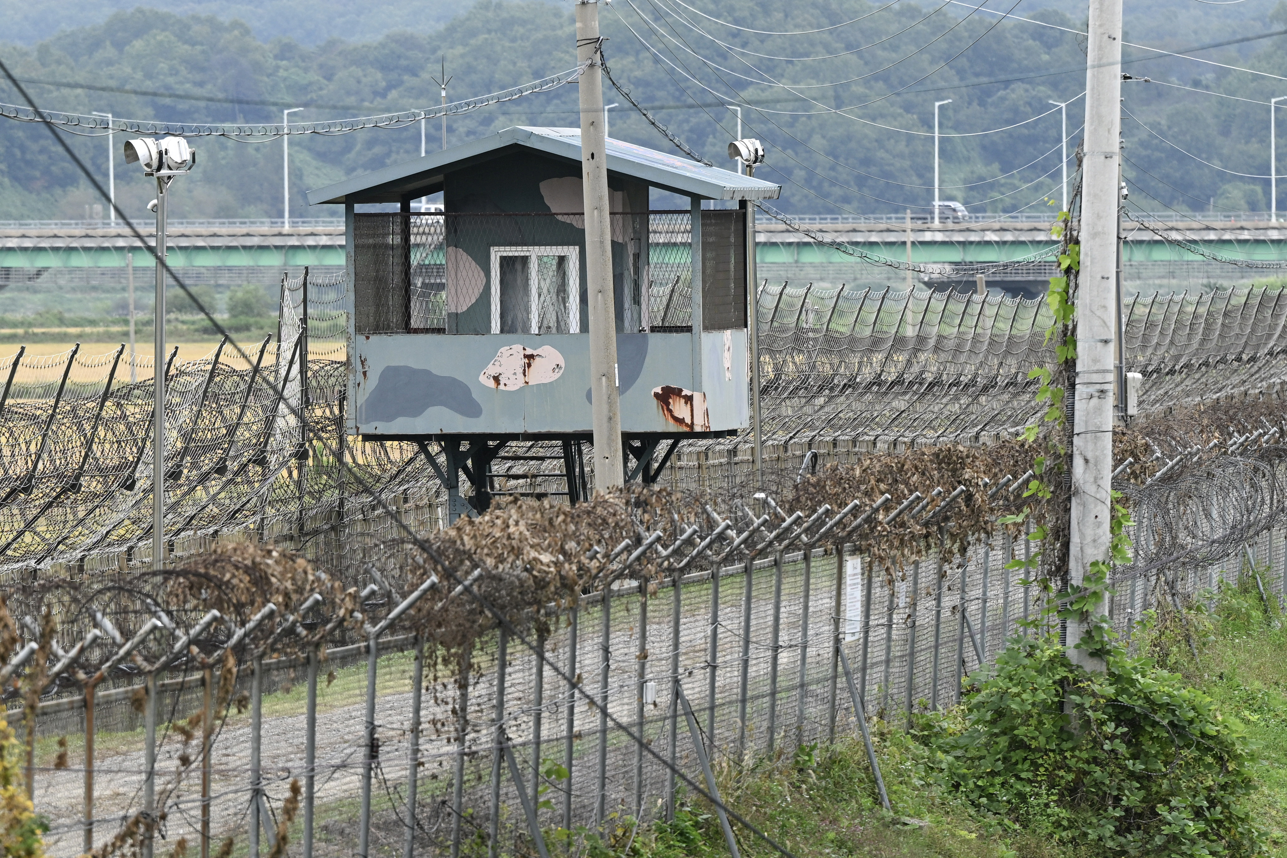A South Korean military guard post is seen from the Imjingak peace park near the Demilitarized Zone dividing the two Koreas in Paju