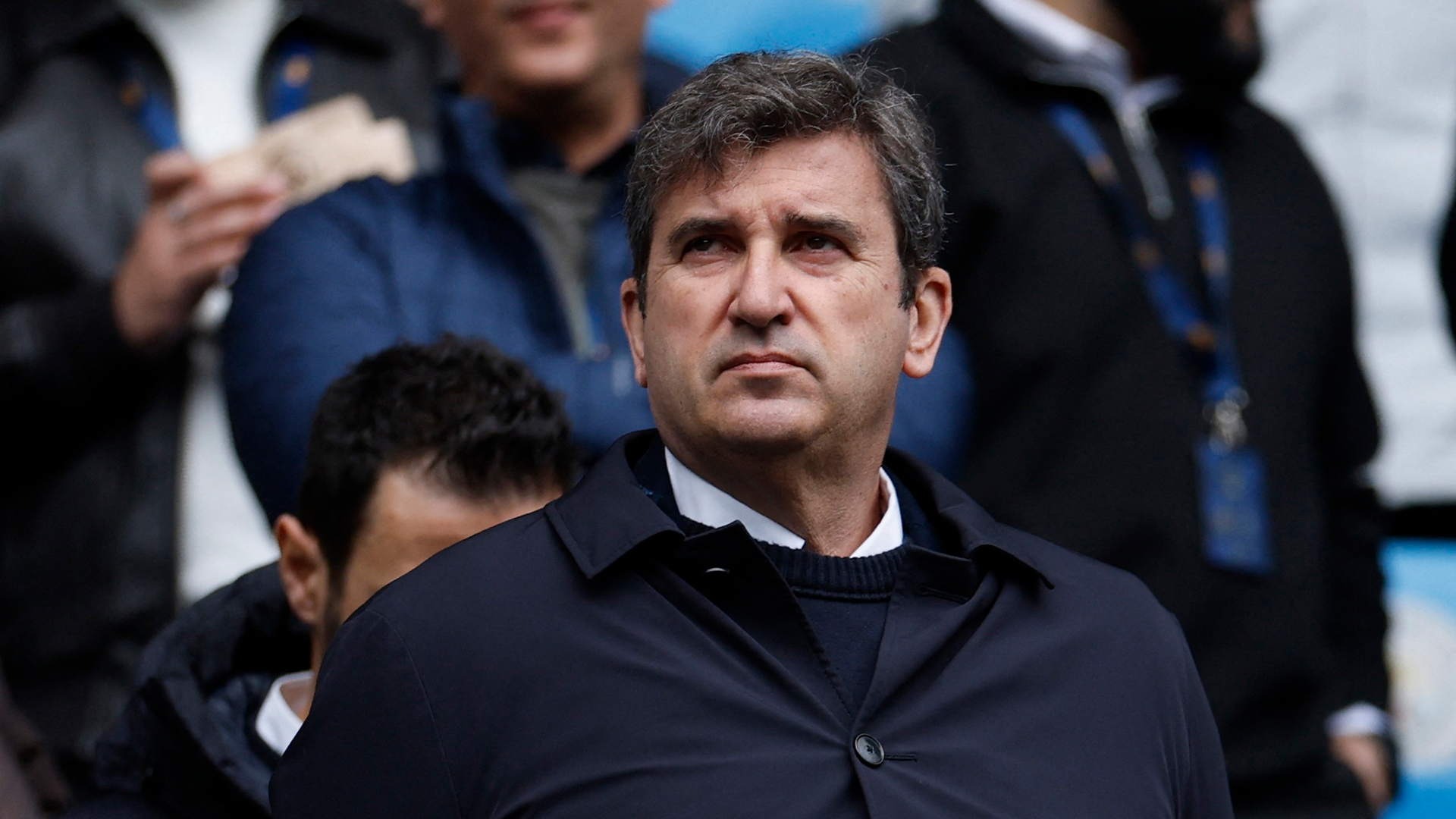Soccer Football - FA Cup - Quarter Final - Manchester City v Liverpool - Etihad Stadium, Manchester, Britain - April 4, 2026 Manchester City chief executive Ferran Soriano in the stands before the match Action Images via Reuters/Jason Cairnduff