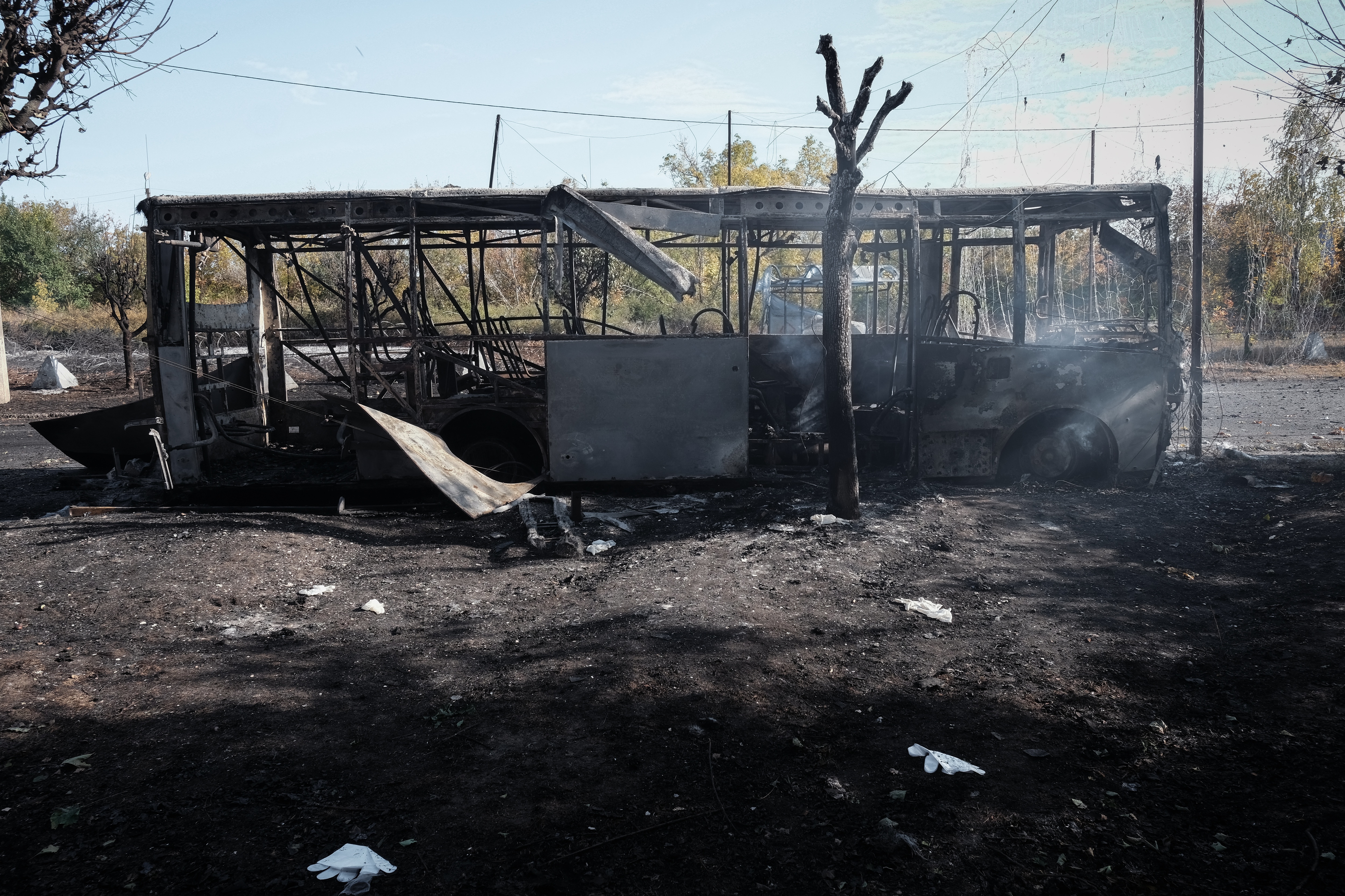 epa13289615 The wreckage of a bus following a Russian missile strike in the eastern city of Kramatorsk, Ukraine, 08 October 2026. Over 30 people were killed in one of the worst attacks by Russia on Ukrainian civilians this year, officials said on Thursday. EPA/MARIA SENOVILLA
