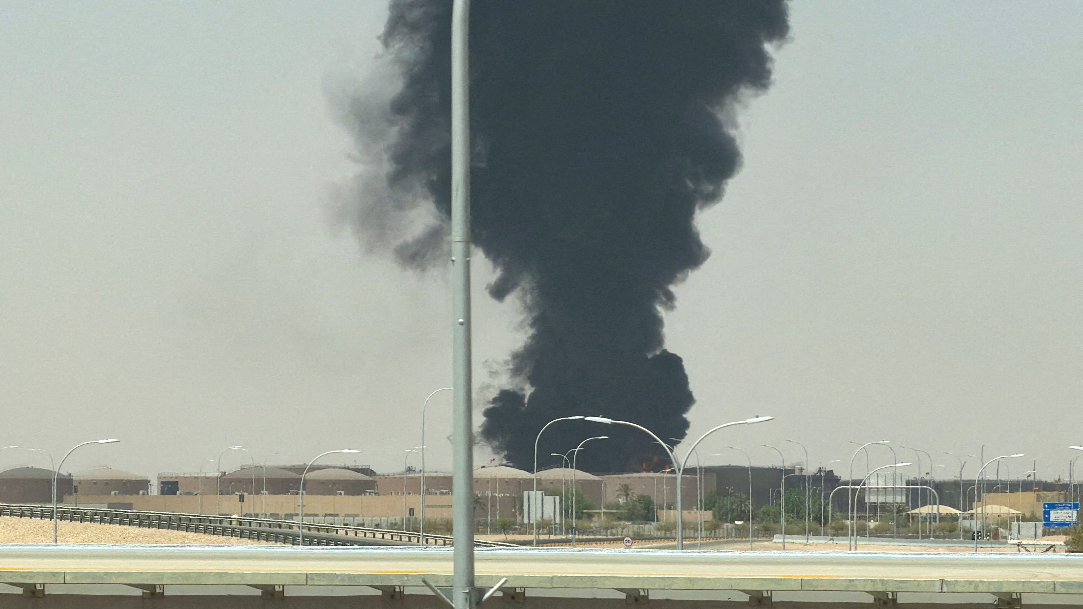 A large plume of black smoke rises from the fuel storage area at King Khalid International Airport, in Riyadh, Saudi Arabia, September 19, 2026 [File: Reuters]