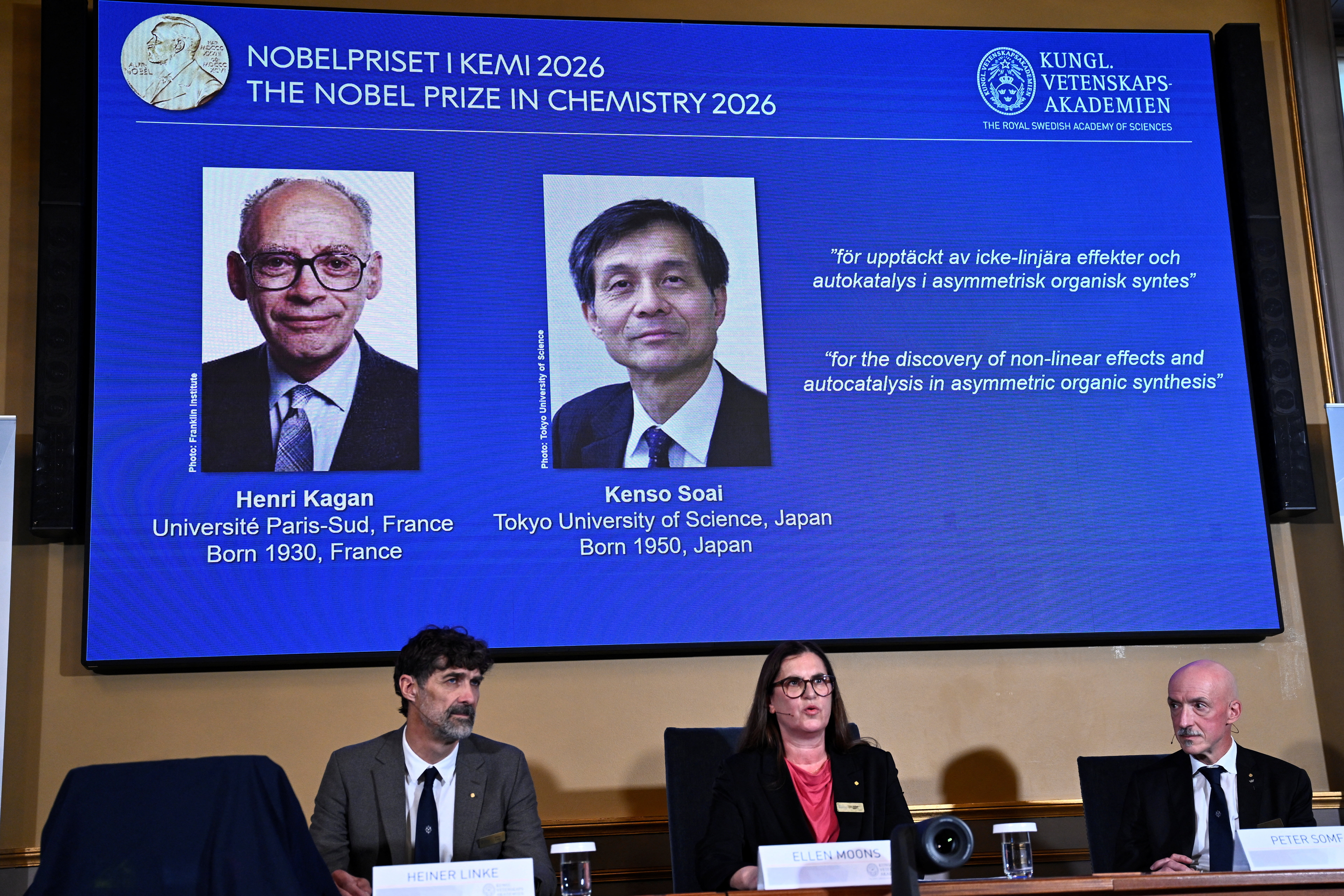 Henri Kagan and Kenso Soai are declared the winners of 2026 Nobel Prize in Chemistry