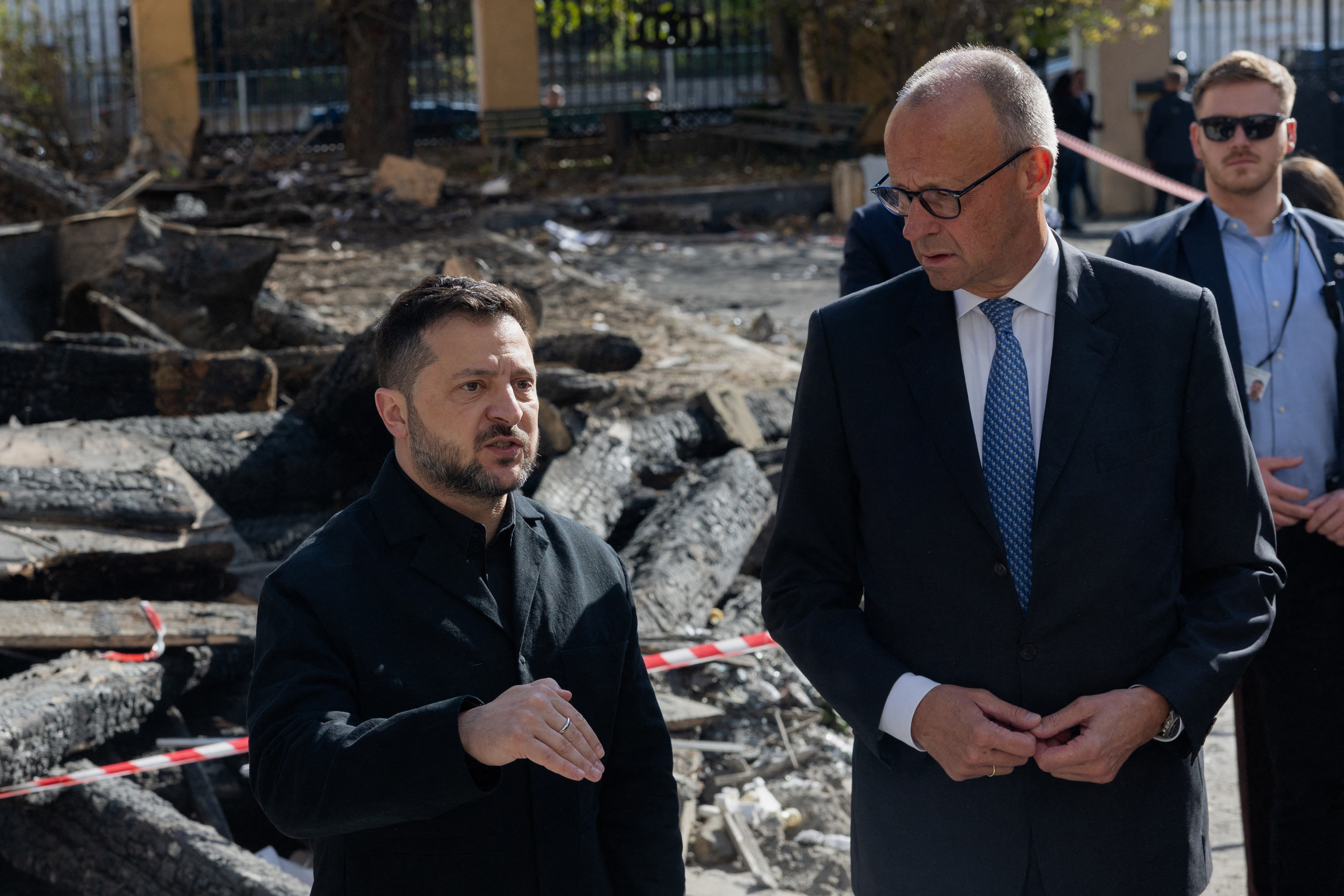 Ukraine's President Volodymyr Zelenskyy and German Chancellor Friedrich Merz