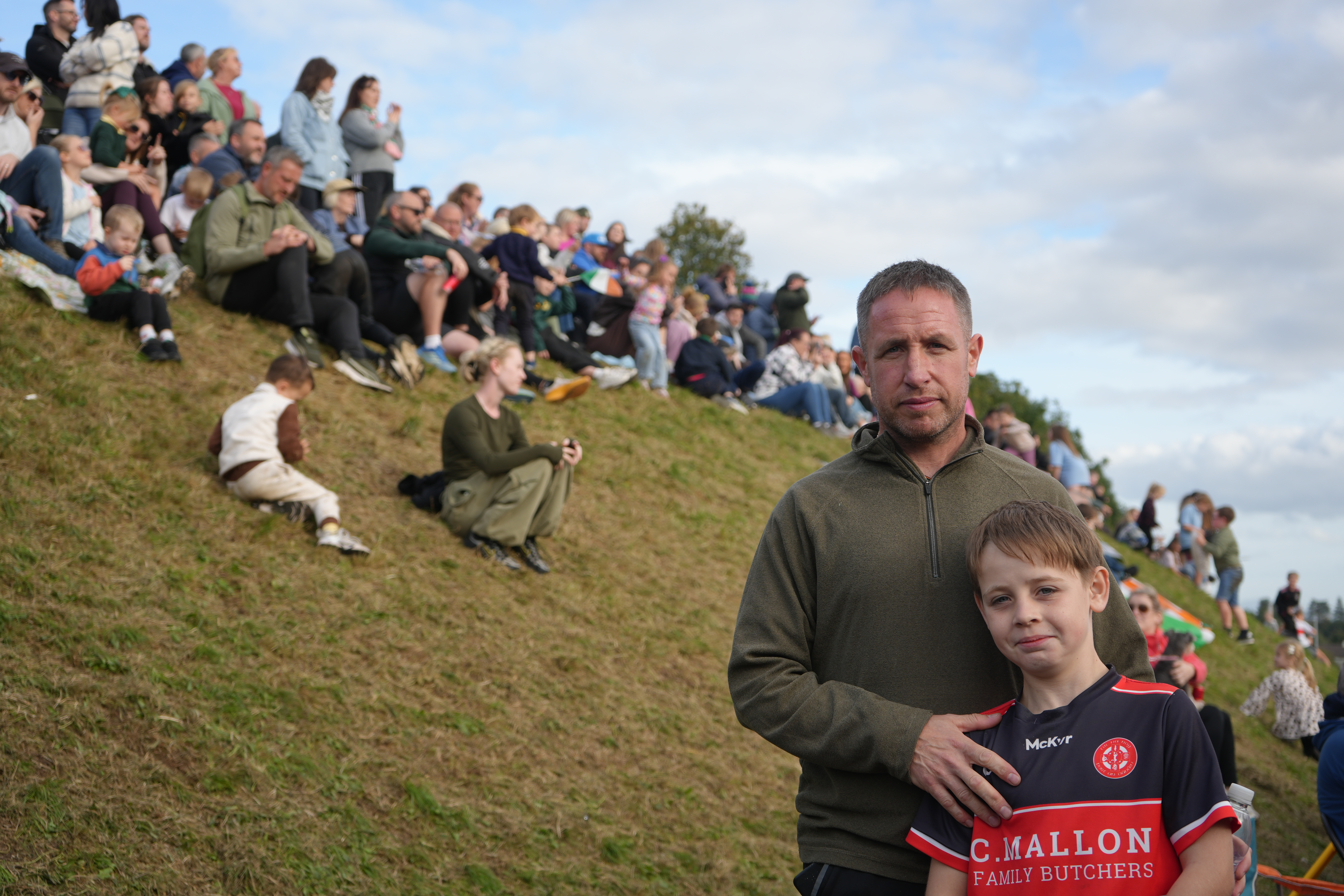 Garvaghy Road resident Ciarán Ó Ferghail with his son in Portadown.