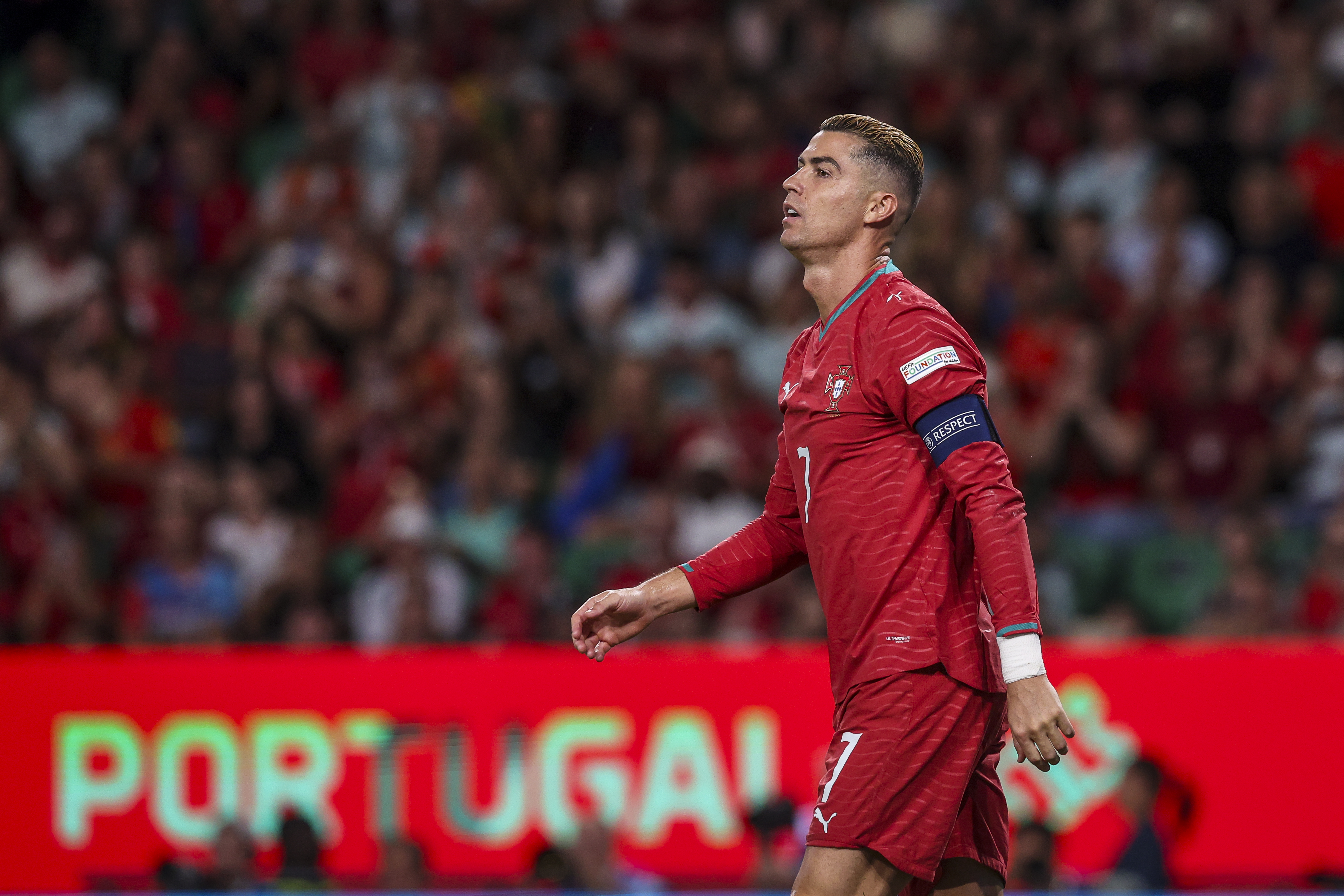 LISBON, PORTUGAL - SEPTEMBER 24: Cristiano Ronaldo of Portugal during the UEFA Nations League 2026/27 group phase match between Portugal and Wales at Estadio Jose Alvalade on September 24, 2026 in Lisbon, Portugal. (Photo by Carlos Rodrigues/Getty Images)