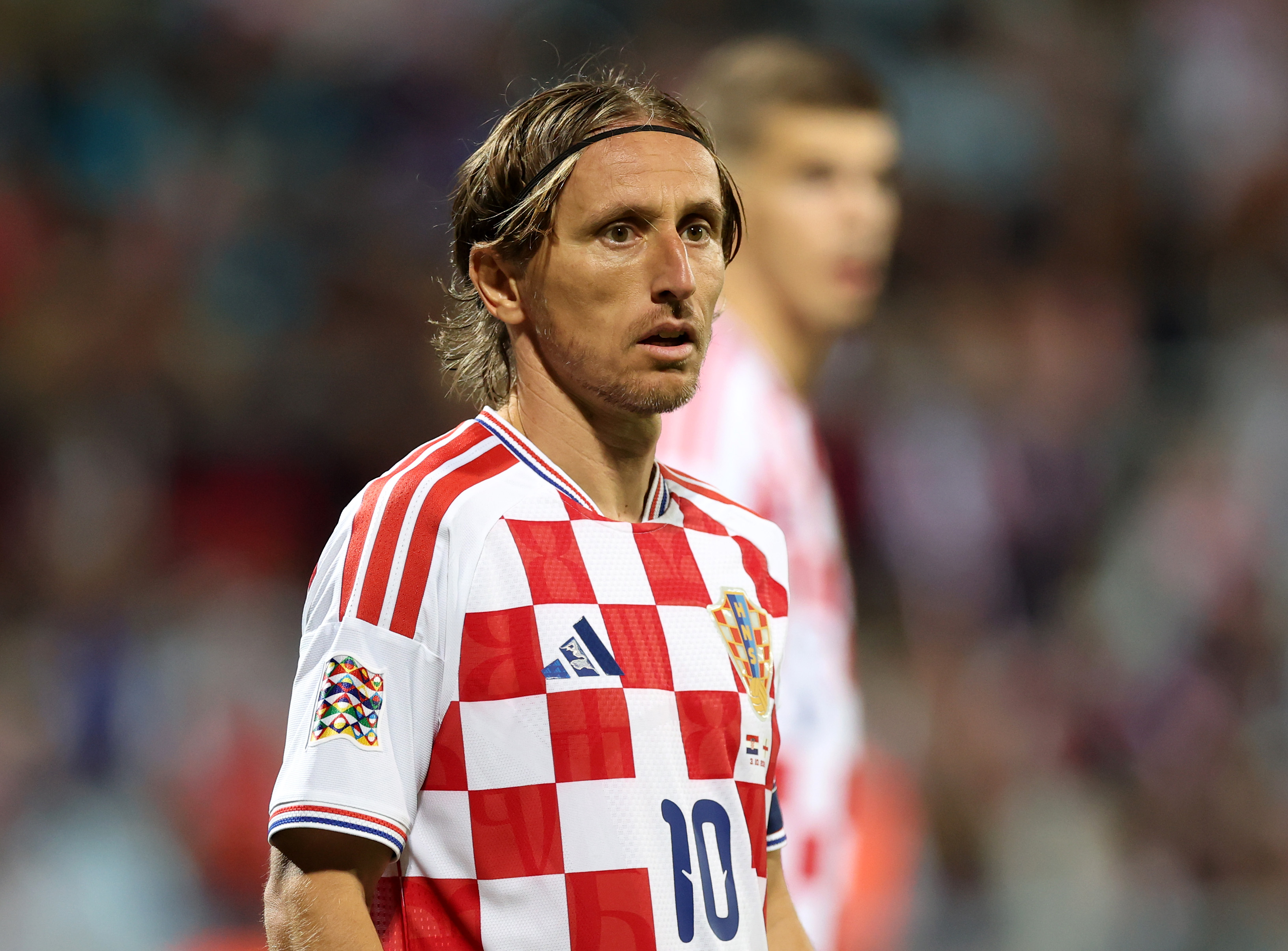 RIJEKA, CROATIA - OCTOBER 03: Luka Modric of Croatia looks on during the UEFA Nations League 2026/27 group phase match between Croatia and England at Stadion HNK Rijeka on October 03, 2026 in Rijeka, Croatia. (Photo by Carl Recine/Getty Images)