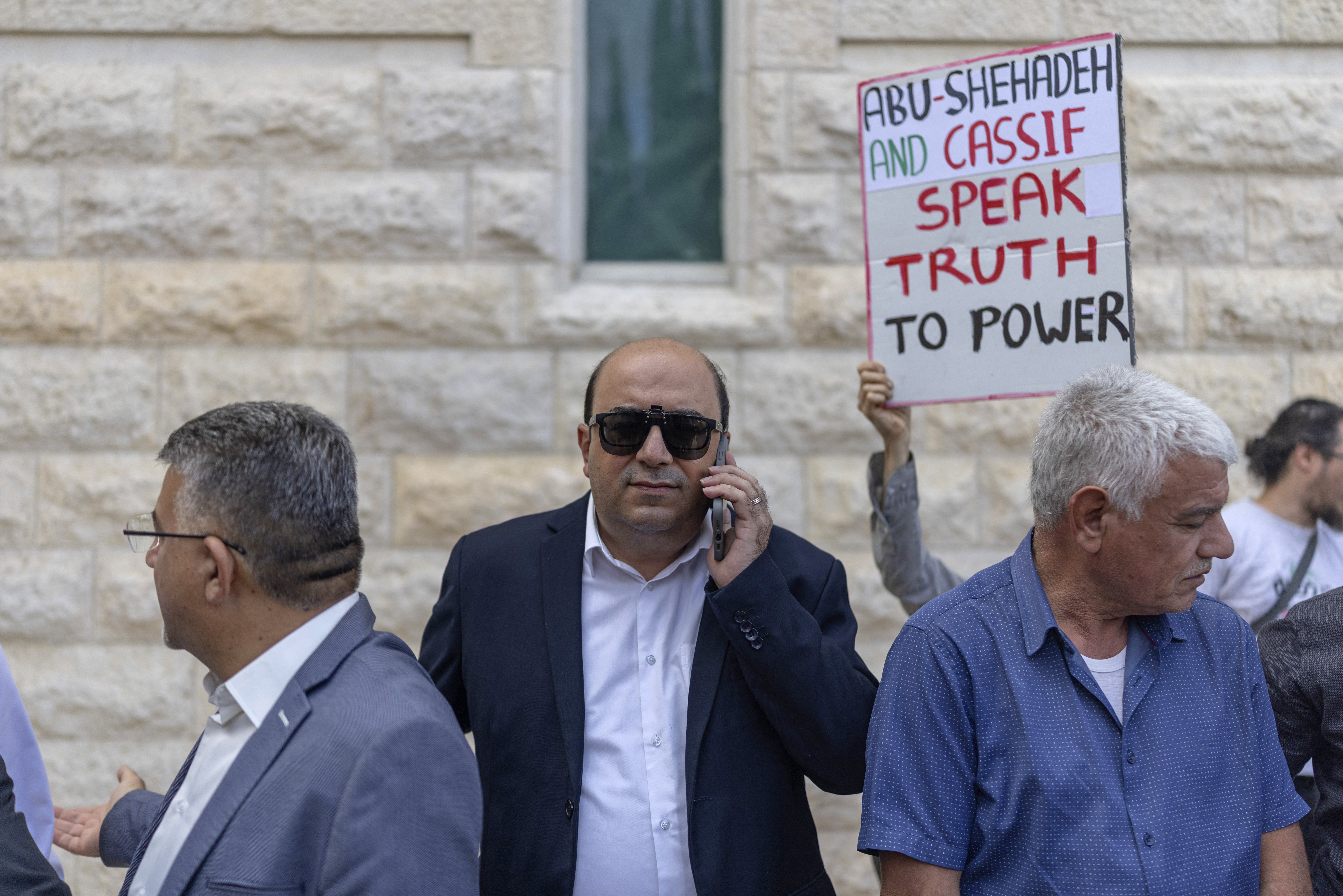 Sami Abu Shehadeh, leader of the Balad party, arrives at the Supreme Court in Jerusalem on October 1, 2026 [AFP]