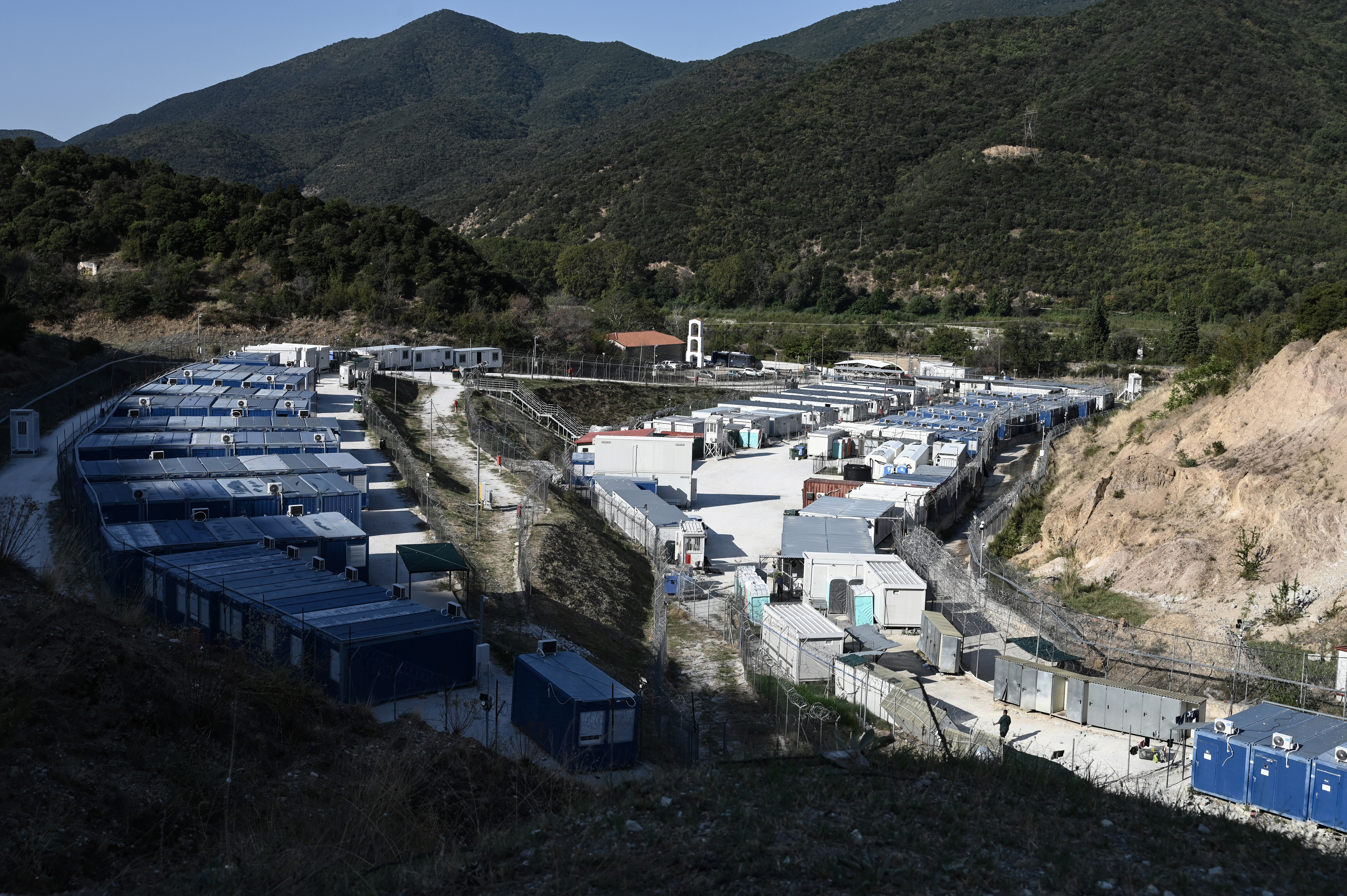 This photo shows the closed Sintiki migrant facility near Serres in northern Greece, on September 10, 2026.