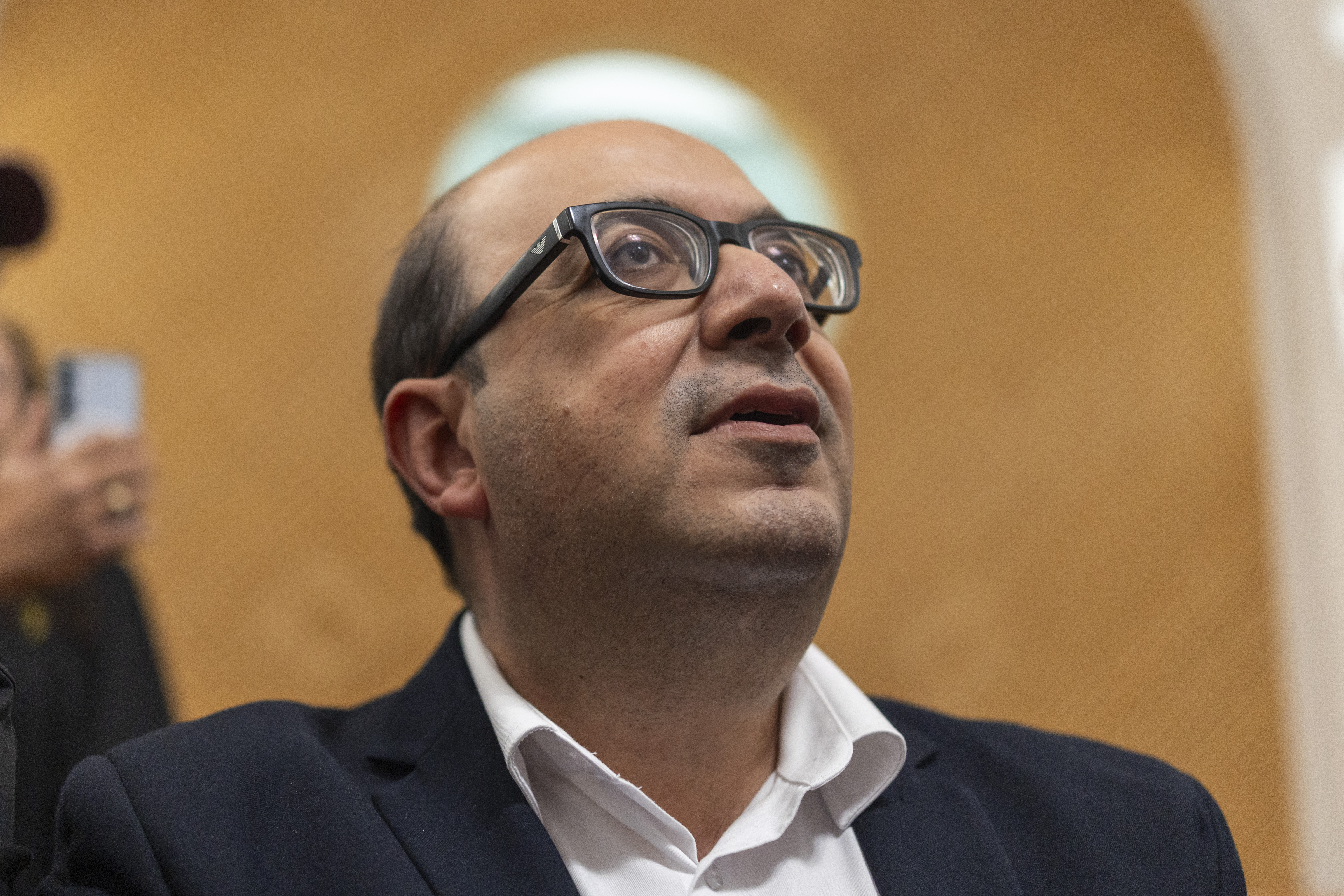 Sami Abu Shehadeh, leader of the Balad party, attends a hearing at the Supreme Court in Jerusalem on October 1, 2026 [AFP]