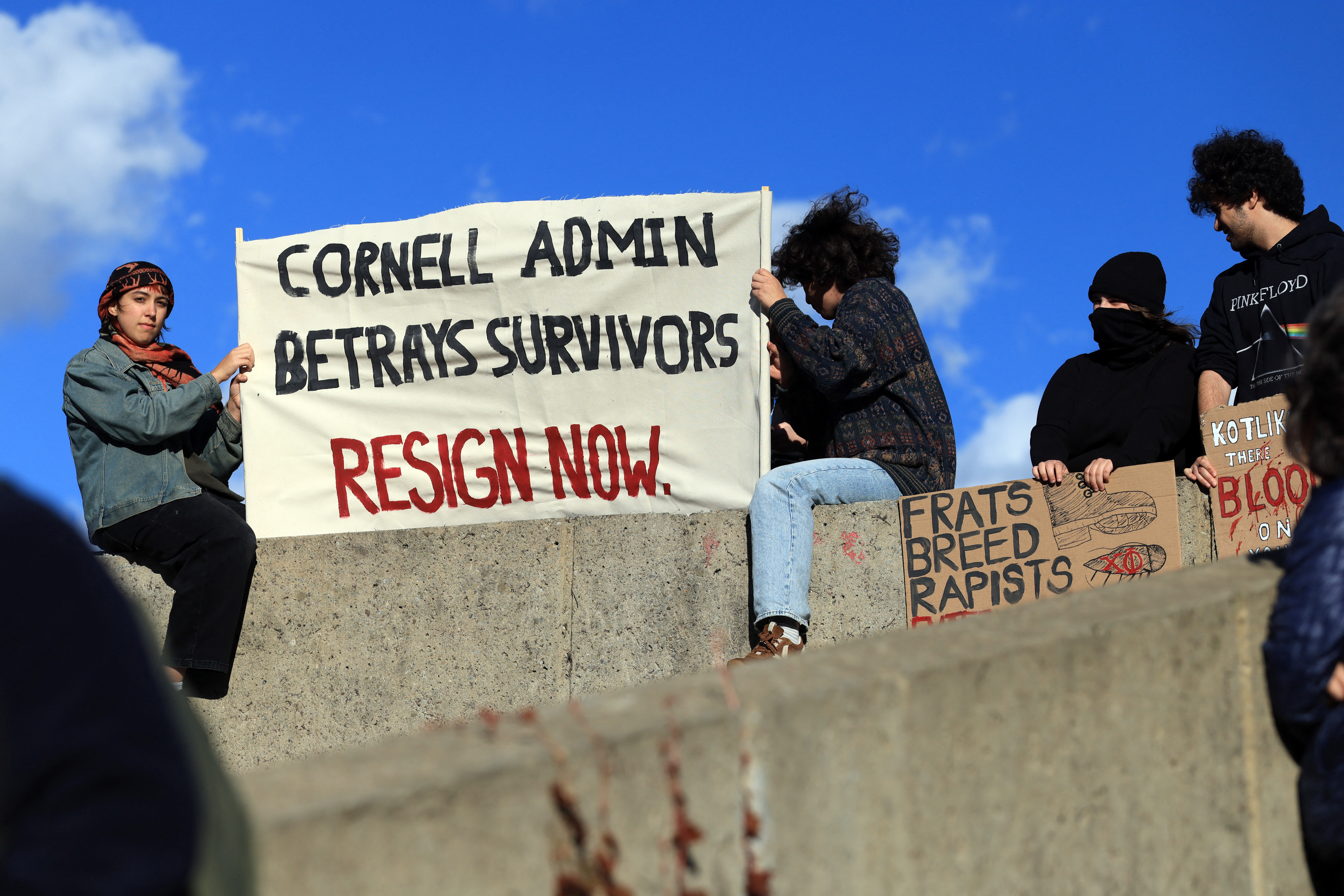 ITHACA, NEW YORK - OCTOBER 05: Hundreds of Cornell students participate in a rally against the university’s actions after a student was sexually assaulted at a campus fraternity in 2024, on October 5, 2026 in Ithaca, New York. Gov. Kathy Hochul has appointed Attorney General Letita James as a special prosecutor to examine the school's initial investigation into the incident. The student, who is only being identified as Jane Doe, has alleged she was gang-raped inside the Chi Phi frat house in 2024. Spencer Platt/Getty Images/AFP (Photo by SPENCER PLATT / GETTY IMAGES NORTH AMERICA / Getty Images via AFP)