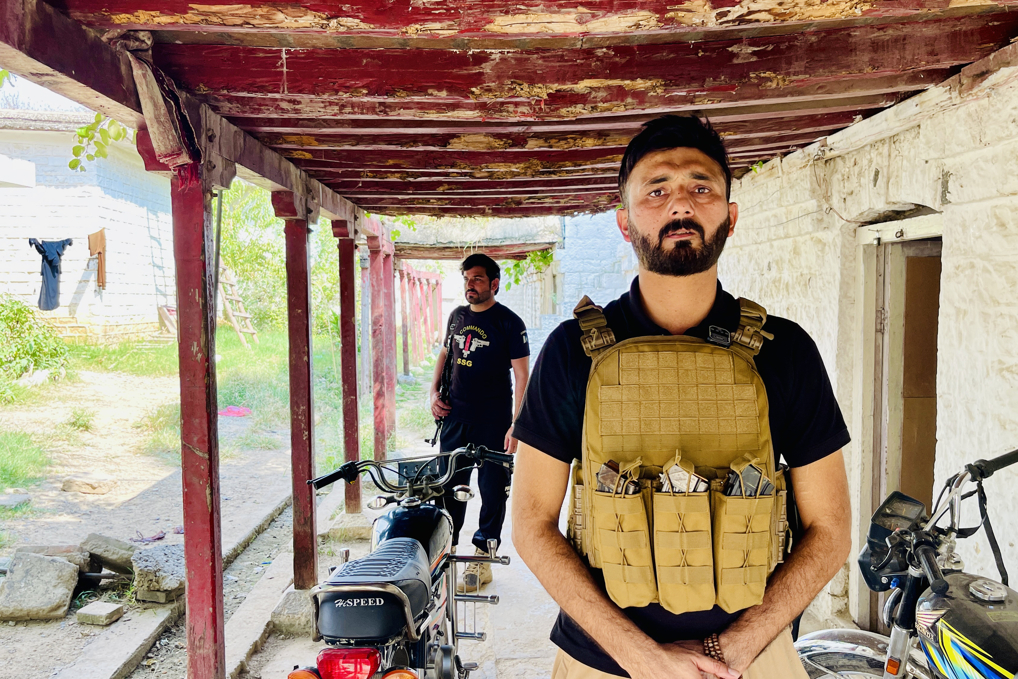 Police inspector Fayyaz Khan, wearing a bulletproof vest, poses for a photo at a police post in Hangu district, Khyber Pakhtunkhwa, Pakistan, September 25, 2026. Photo: Manzoor Khan