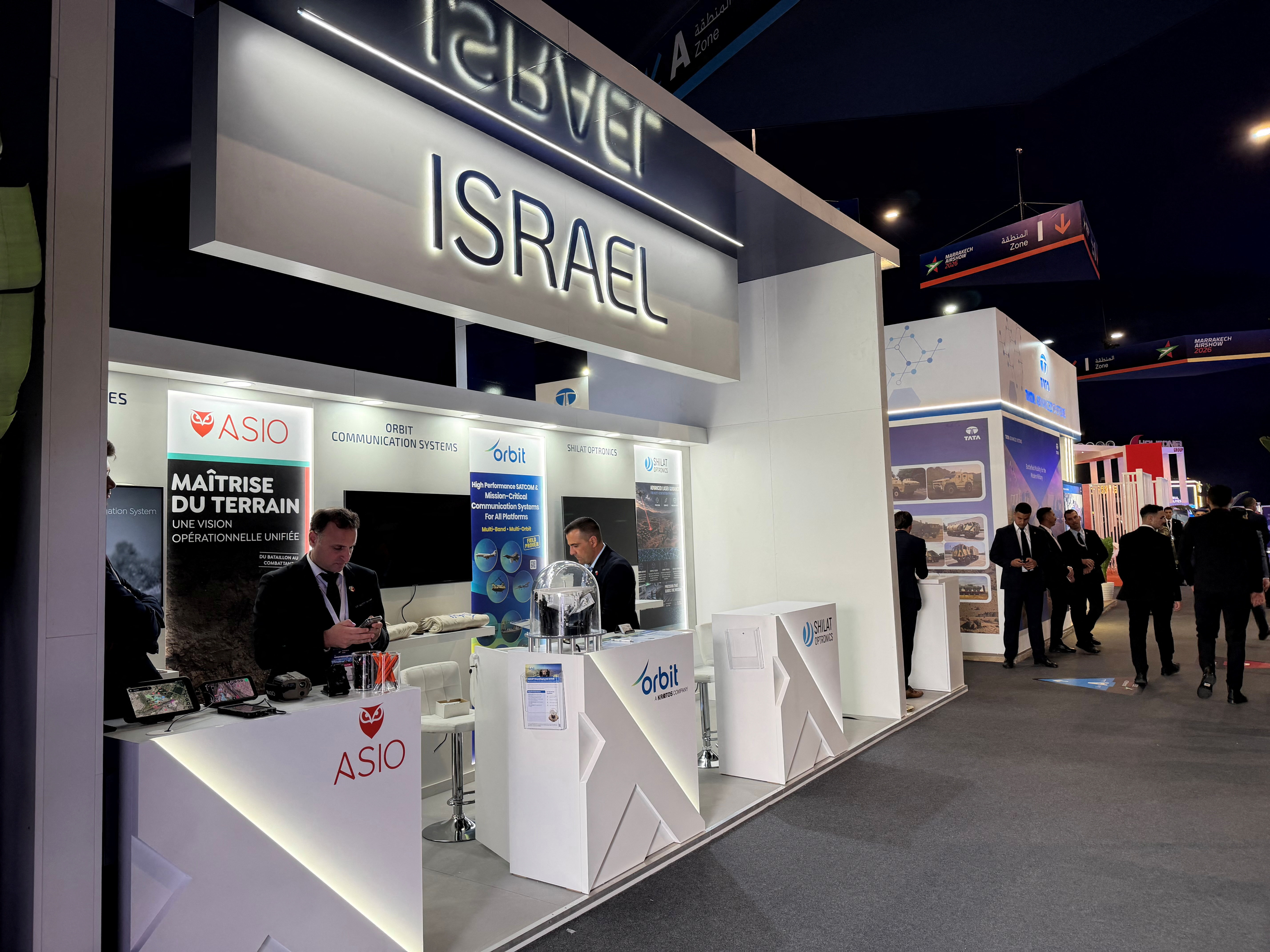 A stand of Israel's Defence Ministry at the Marrakech Airshow in Marrakesh, Morocco, October 7, 2026. Picture taken with a mobile phone. REUTERS/Ahmed El Jechtimi