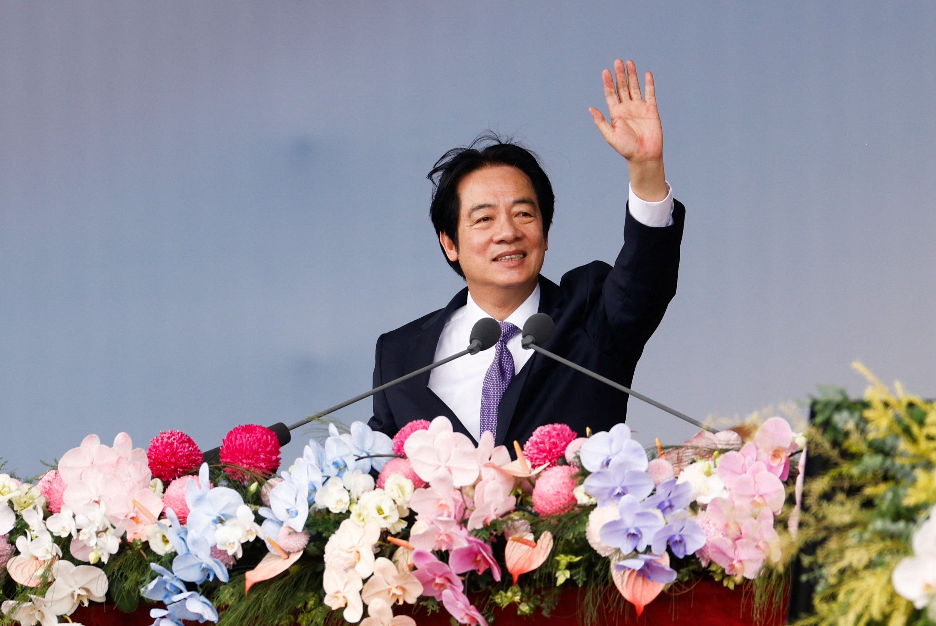 Taiwan President Lai Ching-te gestures as he delivers a speech during National Day celebrations in front of the Presidential Office in Taipei, Taiwan, October 10, 2026. REUTERS/Ann Wang