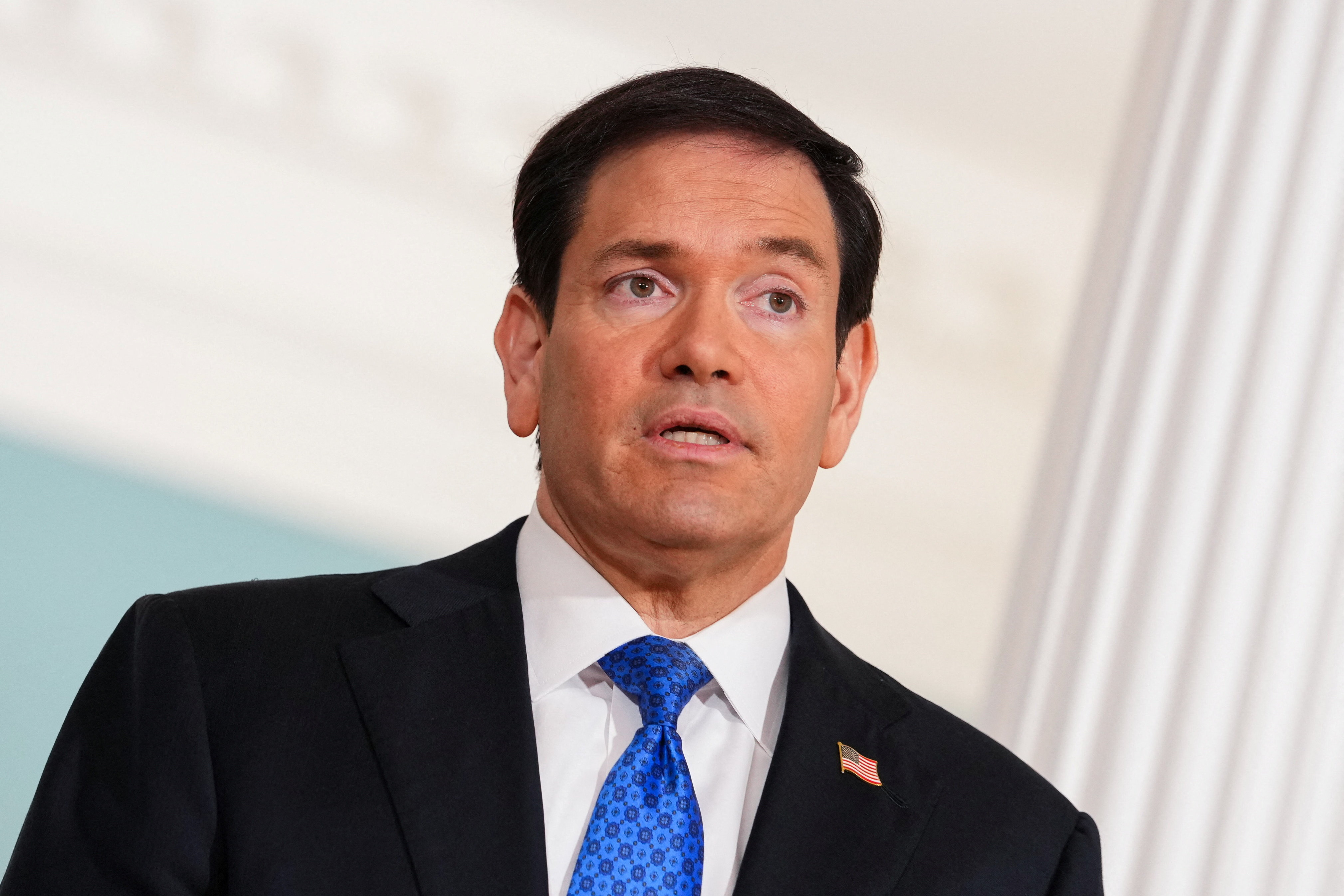 US Secretary of State Marco Rubio speaks during a meeting with Dinorah Figuera, president of the 2015-elected Venezuelan National Assembly, recognized by the US as the country's last democratically elected legislature, at the State Department in Washington, D.C., US, October 9, 2026. REUTERS/Eric Lee